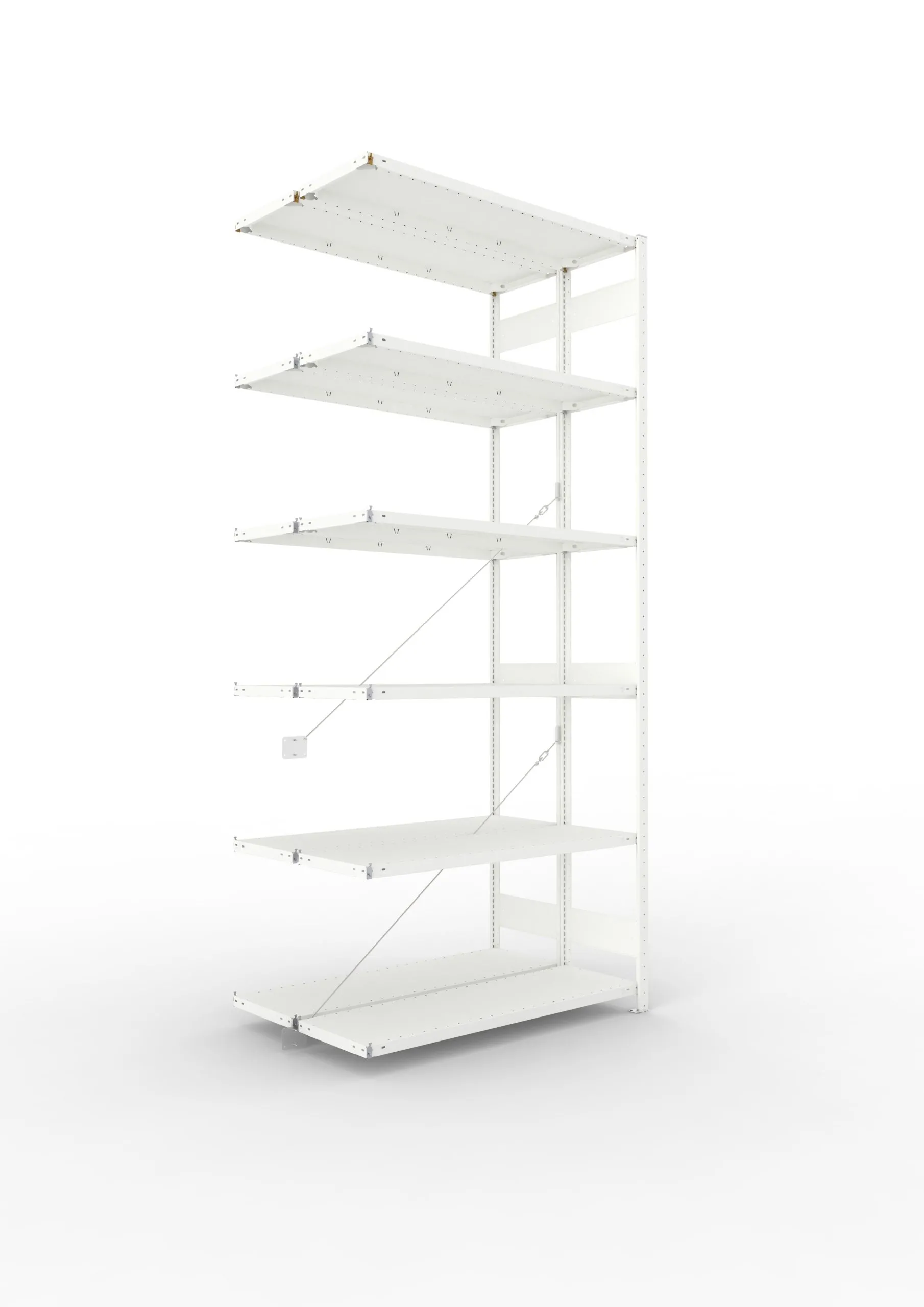 Meta Fachbodenregal Stecksystem CLIP mit vorgefertigten Rahmen | Anbauregal | HxBxT 300x130x80cm | 6 Ebenen | Fachlast 230kg | Doppelseitige Bauart mit Diagonalverstrebung | Lichtgrau