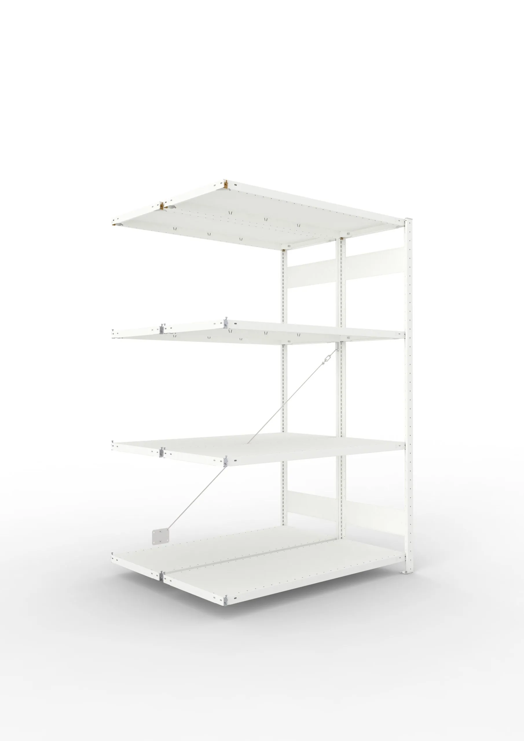 Meta Fachbodenregal Stecksystem CLIP mit vorgefertigten Rahmen | Anbauregal | HxBxT 200x130x100cm | 4 Ebenen | Fachlast 230kg | Doppelseitige Bauart mit Diagonalverstrebung | Lichtgrau