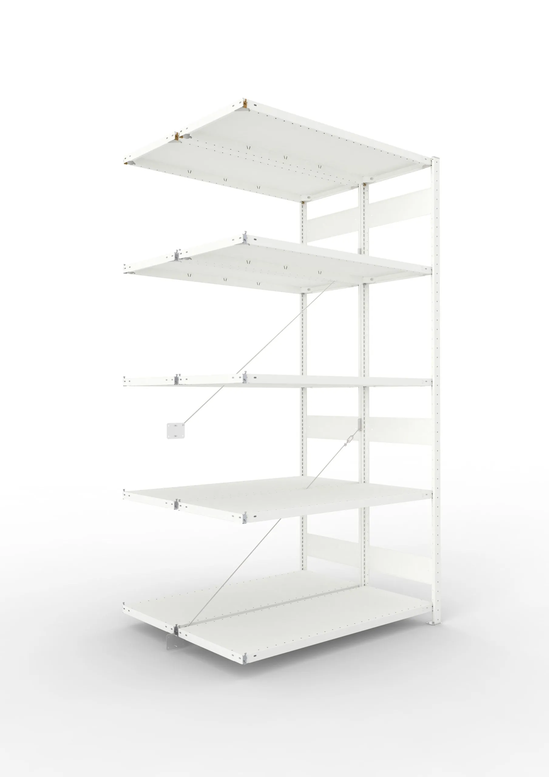 Meta Fachbodenregal Stecksystem CLIP mit vorgefertigten Rahmen | Anbauregal | HxBxT 250x130x100cm | 5 Ebenen | Fachlast 230kg | Doppelseitige Bauart mit Diagonalverstrebung | Lichtgrau