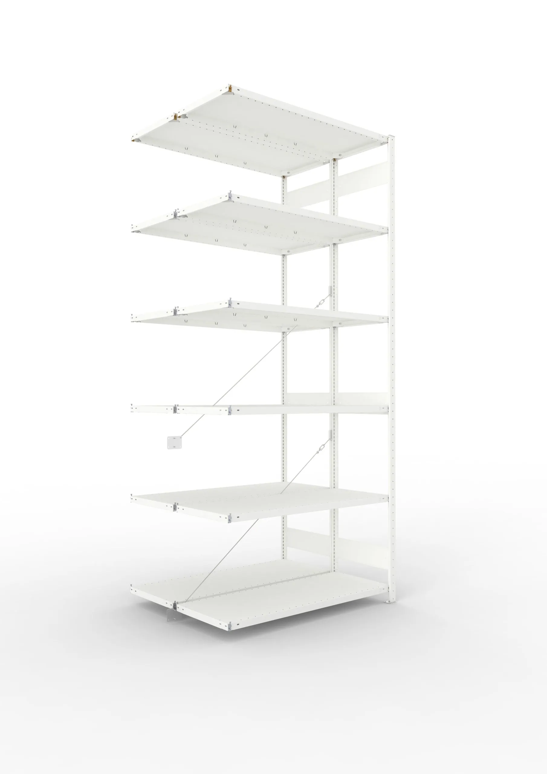 Meta Fachbodenregal Stecksystem CLIP mit vorgefertigten Rahmen | Anbauregal | HxBxT 300x130x100cm | 6 Ebenen | Fachlast 230kg | Doppelseitige Bauart mit Diagonalverstrebung | Lichtgrau