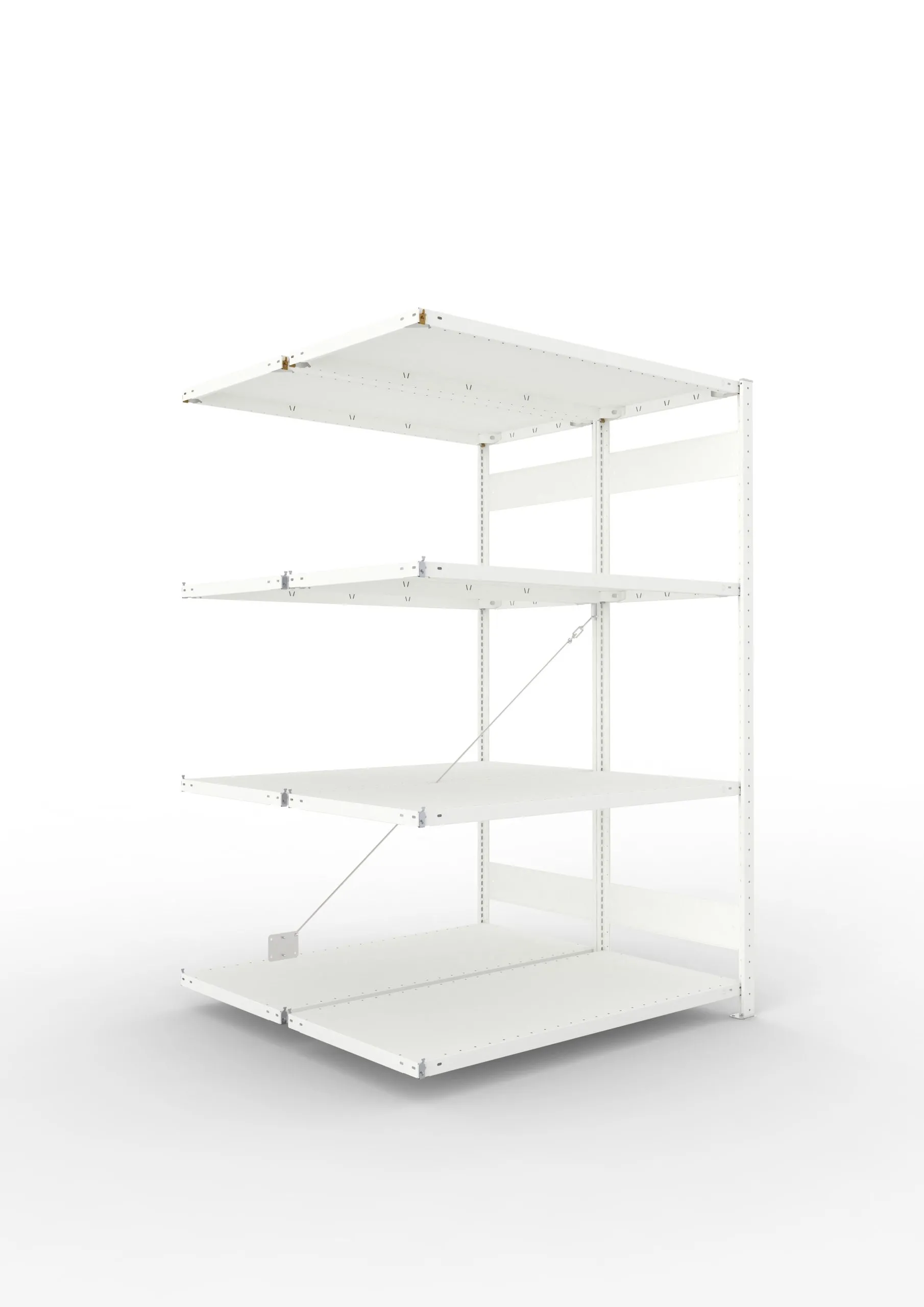 Meta Fachbodenregal Stecksystem CLIP mit vorgefertigten Rahmen | Anbauregal | HxBxT 200x130x120cm | 4 Ebenen | Fachlast 230kg | Doppelseitige Bauart mit Diagonalverstrebung | Lichtgrau