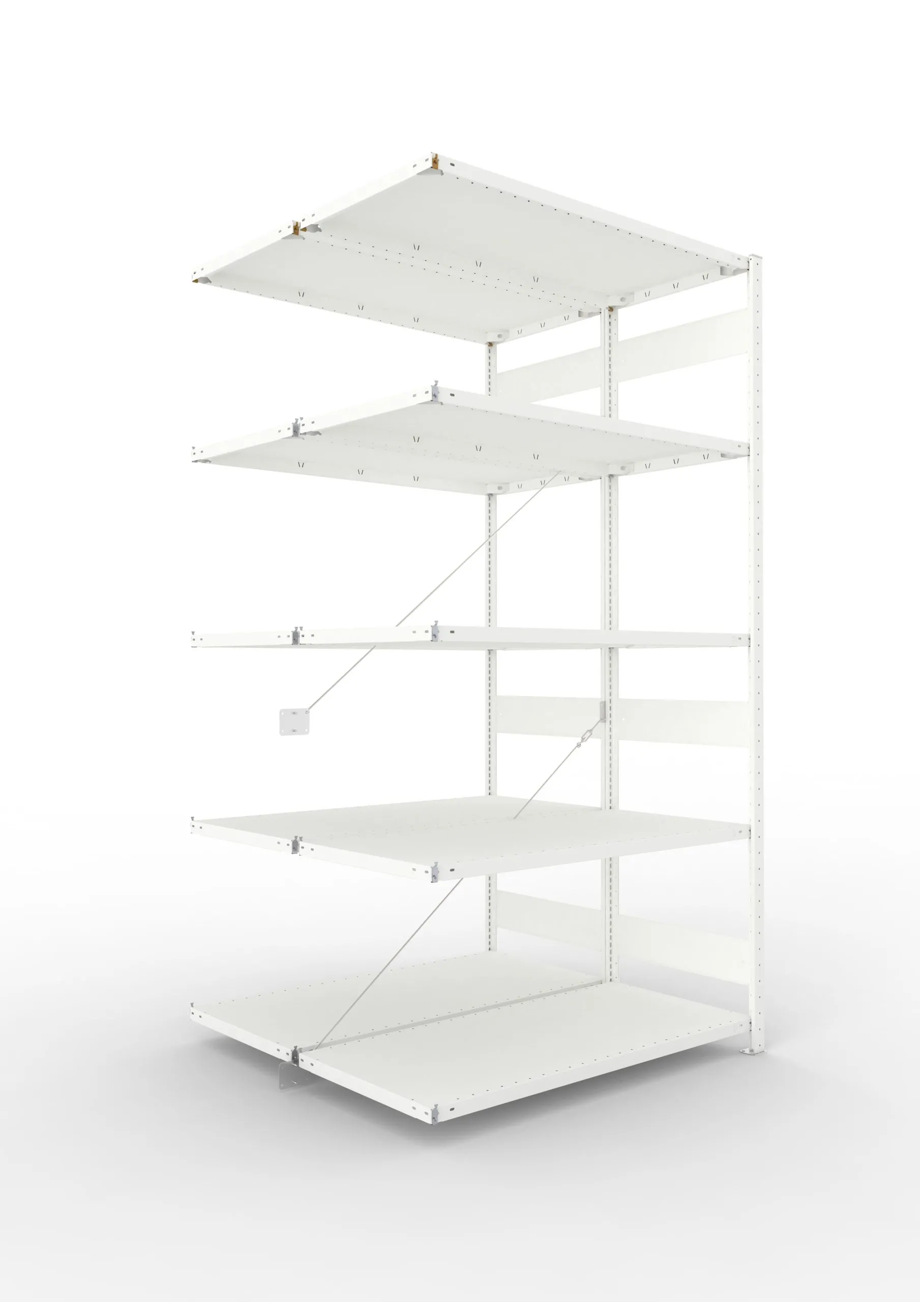 Meta Fachbodenregal Stecksystem CLIP mit vorgefertigten Rahmen | Anbauregal | HxBxT 250x130x120cm | 5 Ebenen | Fachlast 230kg | Doppelseitige Bauart mit Diagonalverstrebung | Lichtgrau