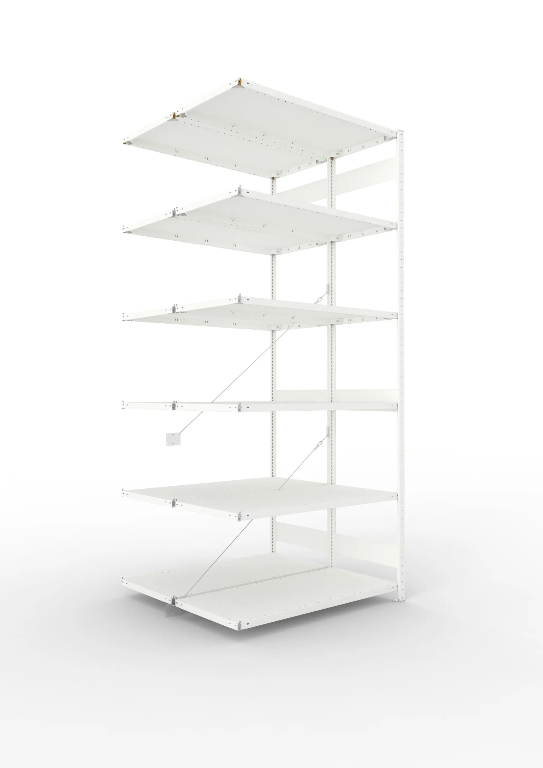 Meta Fachbodenregal Stecksystem CLIP mit vorgefertigten Rahmen | Anbauregal | HxBxT 300x130x120cm | 6 Ebenen | Fachlast 230kg | Doppelseitige Bauart mit Diagonalverstrebung | Lichtgrau