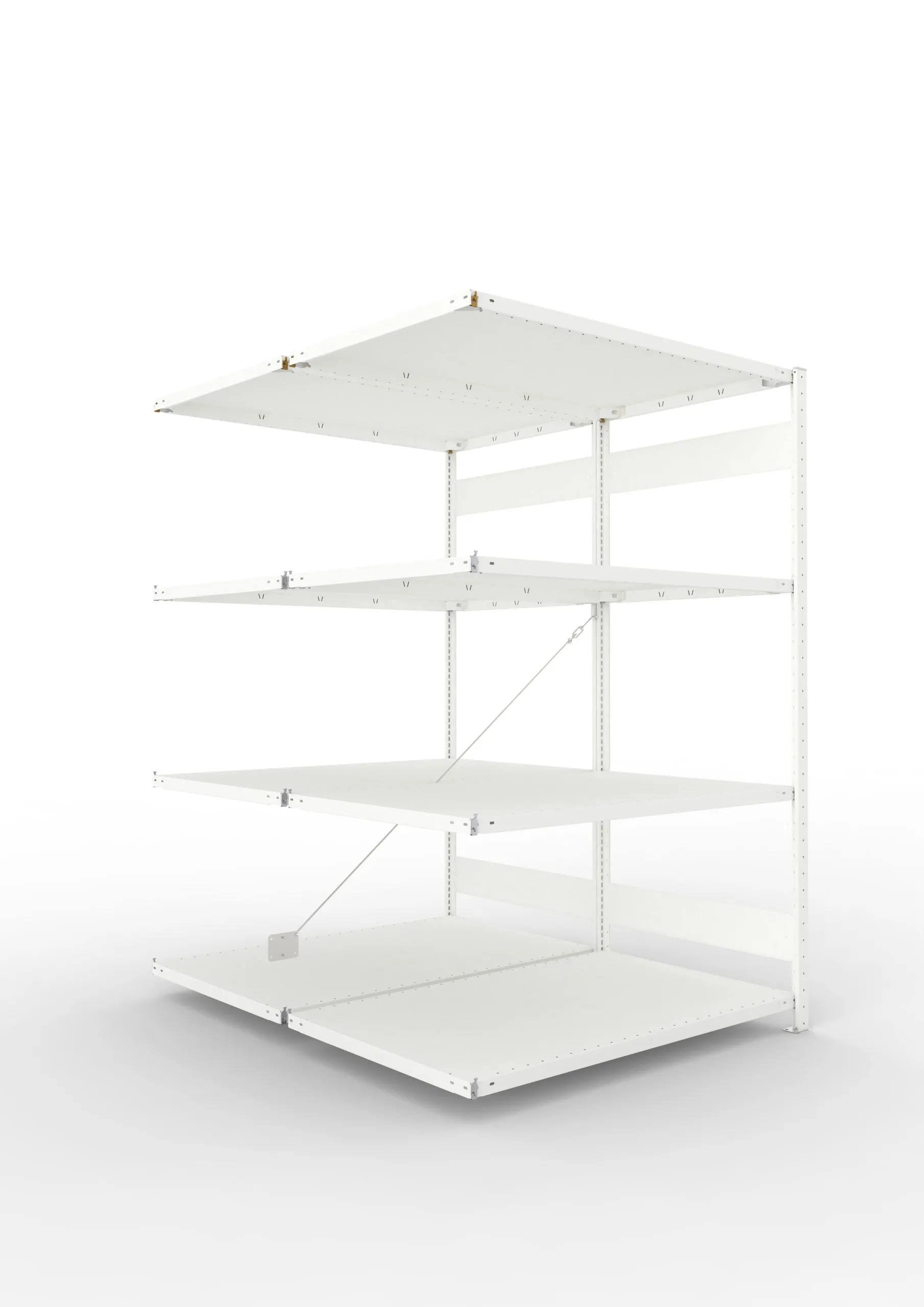 Meta Fachbodenregal Stecksystem CLIP mit vorgefertigten Rahmen | Anbauregal | HxBxT 200x130x160cm | 4 Ebenen | Fachlast 230kg | Doppelseitige Bauart mit Diagonalverstrebung | Lichtgrau