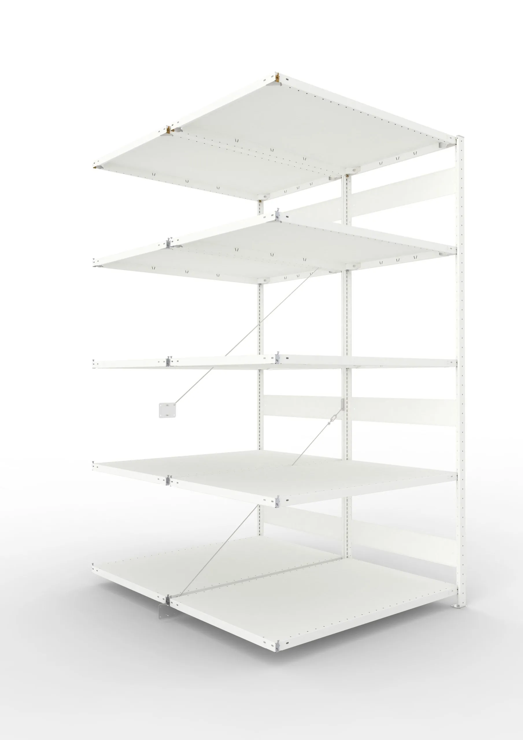 Meta Fachbodenregal Stecksystem CLIP mit vorgefertigten Rahmen | Anbauregal | HxBxT 250x130x160cm | 5 Ebenen | Fachlast 230kg | Doppelseitige Bauart mit Diagonalverstrebung | Lichtgrau