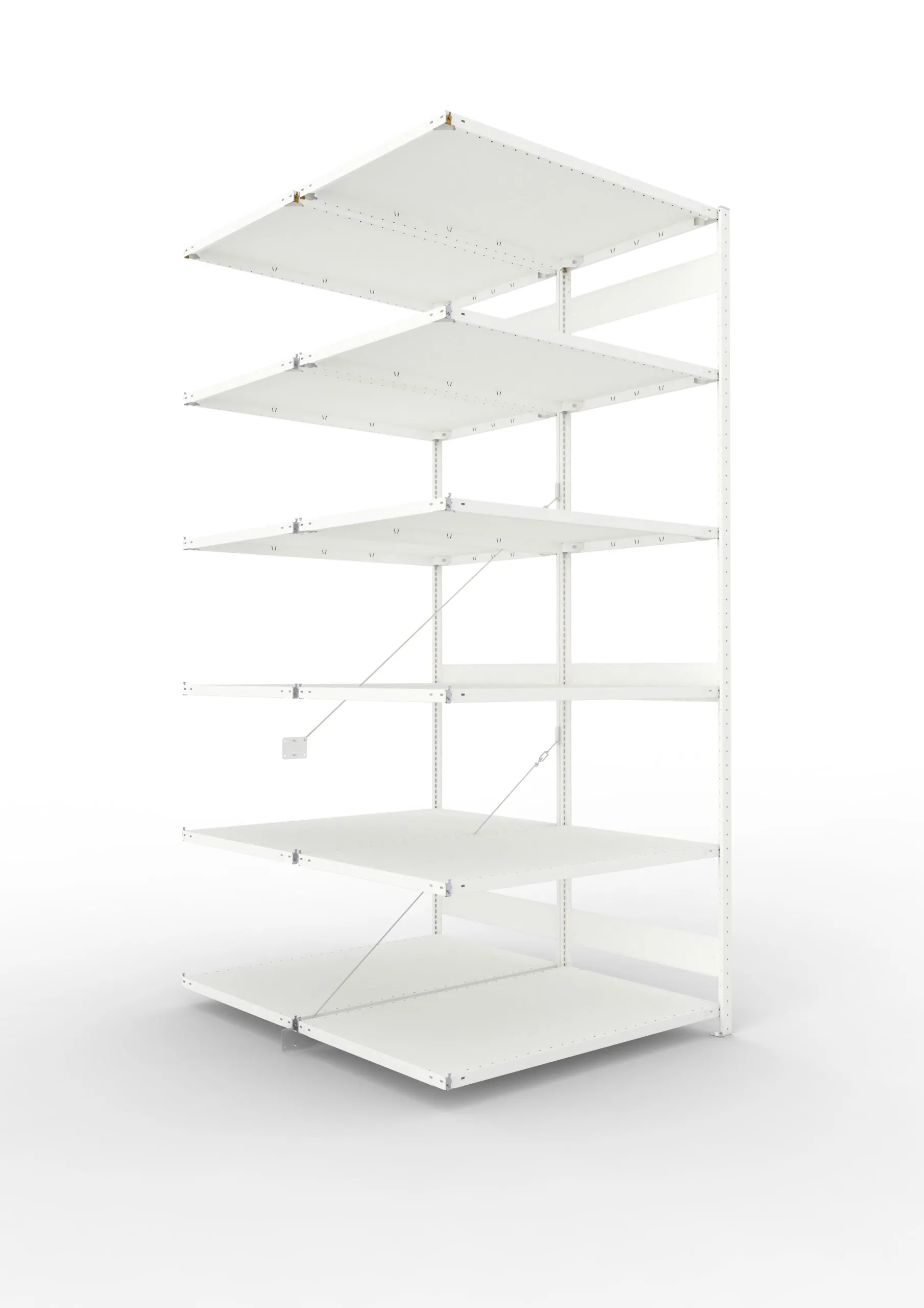 Meta Fachbodenregal Stecksystem CLIP mit vorgefertigten Rahmen | Anbauregal | HxBxT 300x130x160cm | 6 Ebenen | Fachlast 230kg | Doppelseitige Bauart mit Diagonalverstrebung | Lichtgrau