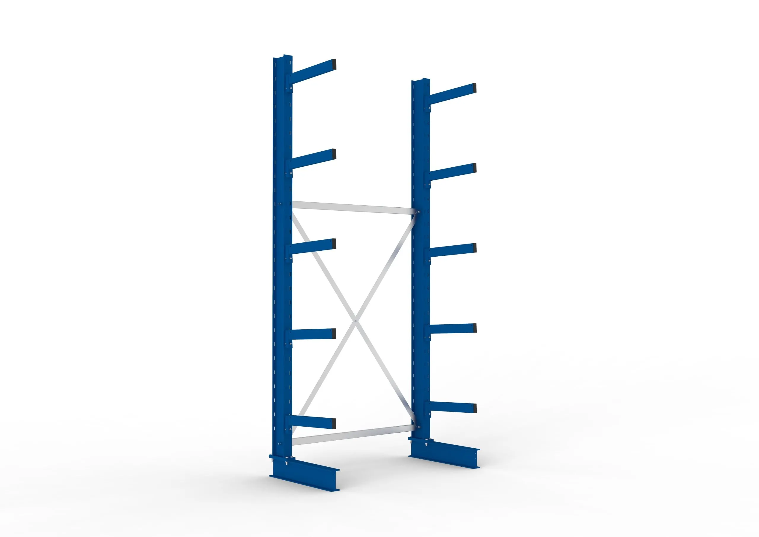 Meta Kragarmregal MULTISTRONG einseitig | Medium-Duty | Grundregal | HxBxT 300x130x50cm | 5 Ebenen | Fachlast 430kg | Blau