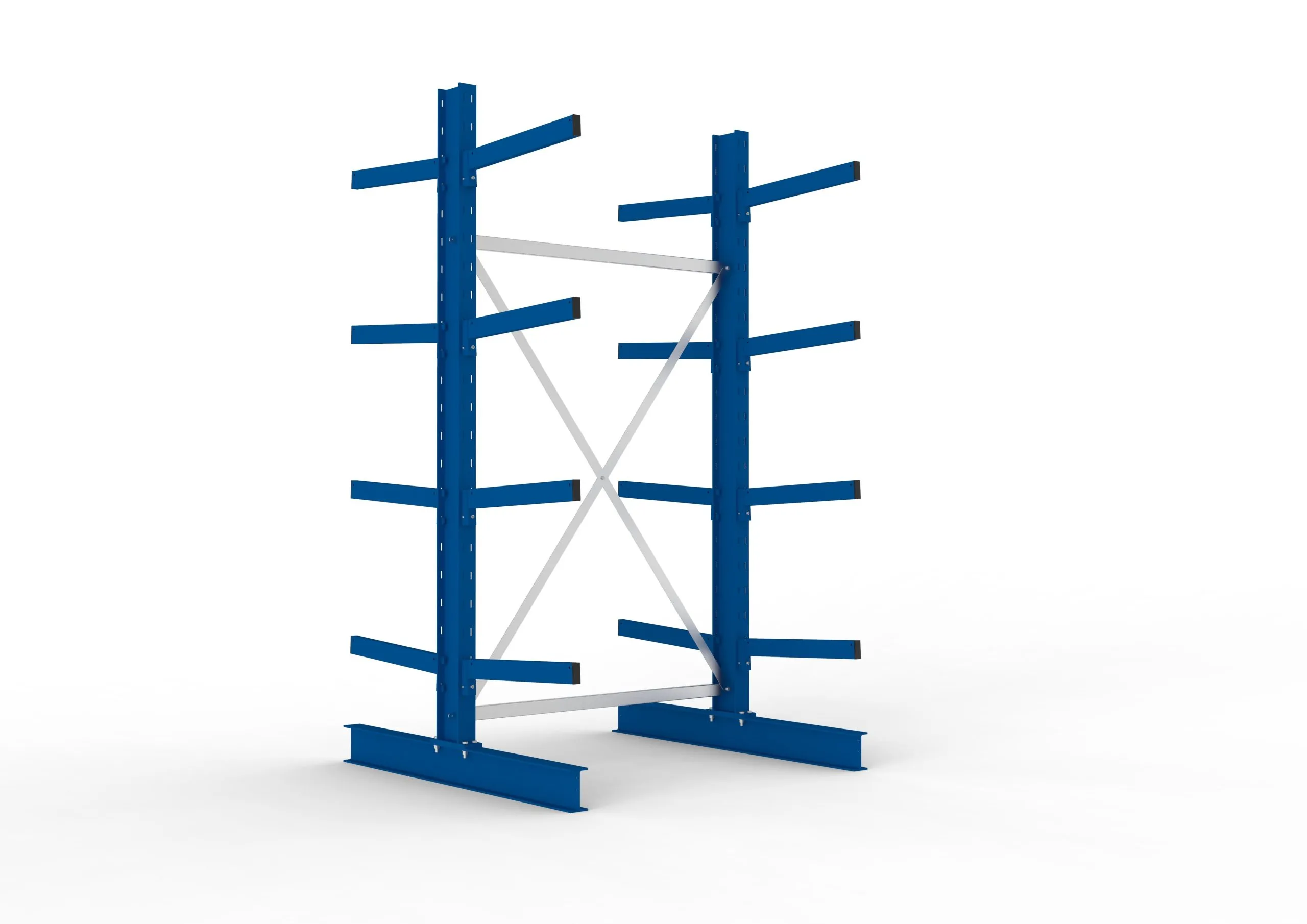 Meta Kragarmregal MULTISTRONG doppelseitig | Medium-Duty | Grundregal | HxBxT 250x130x120cm | 4 Ebenen | Fachlast 355kg | Blau