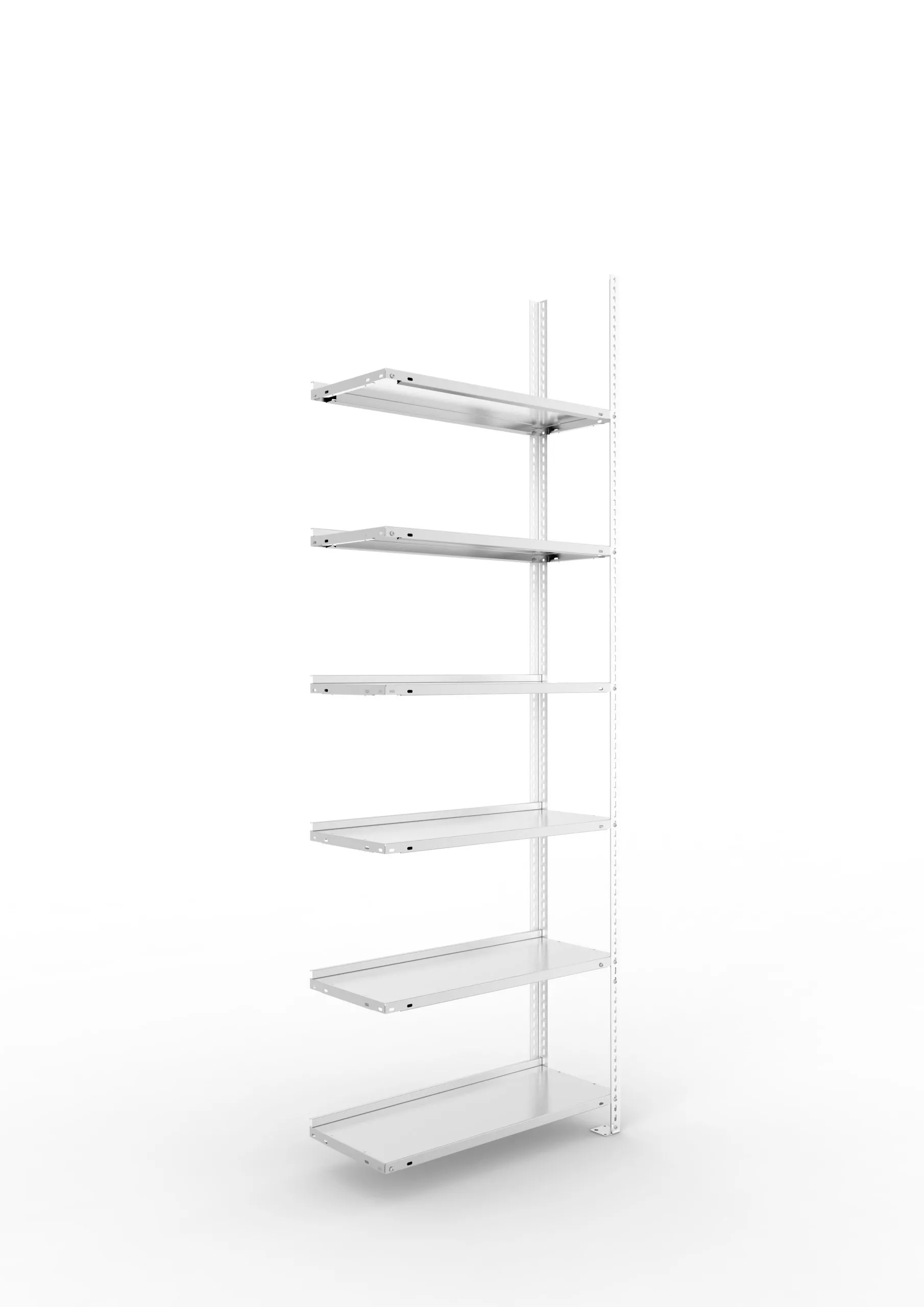 Meta Aktenregal Schraubsystem FIX | Anbauregal | HxBxT 220x75x30cm | 6 Ebenen | Fachlast 80kg | Einseitig nutzbar | Verzinkt