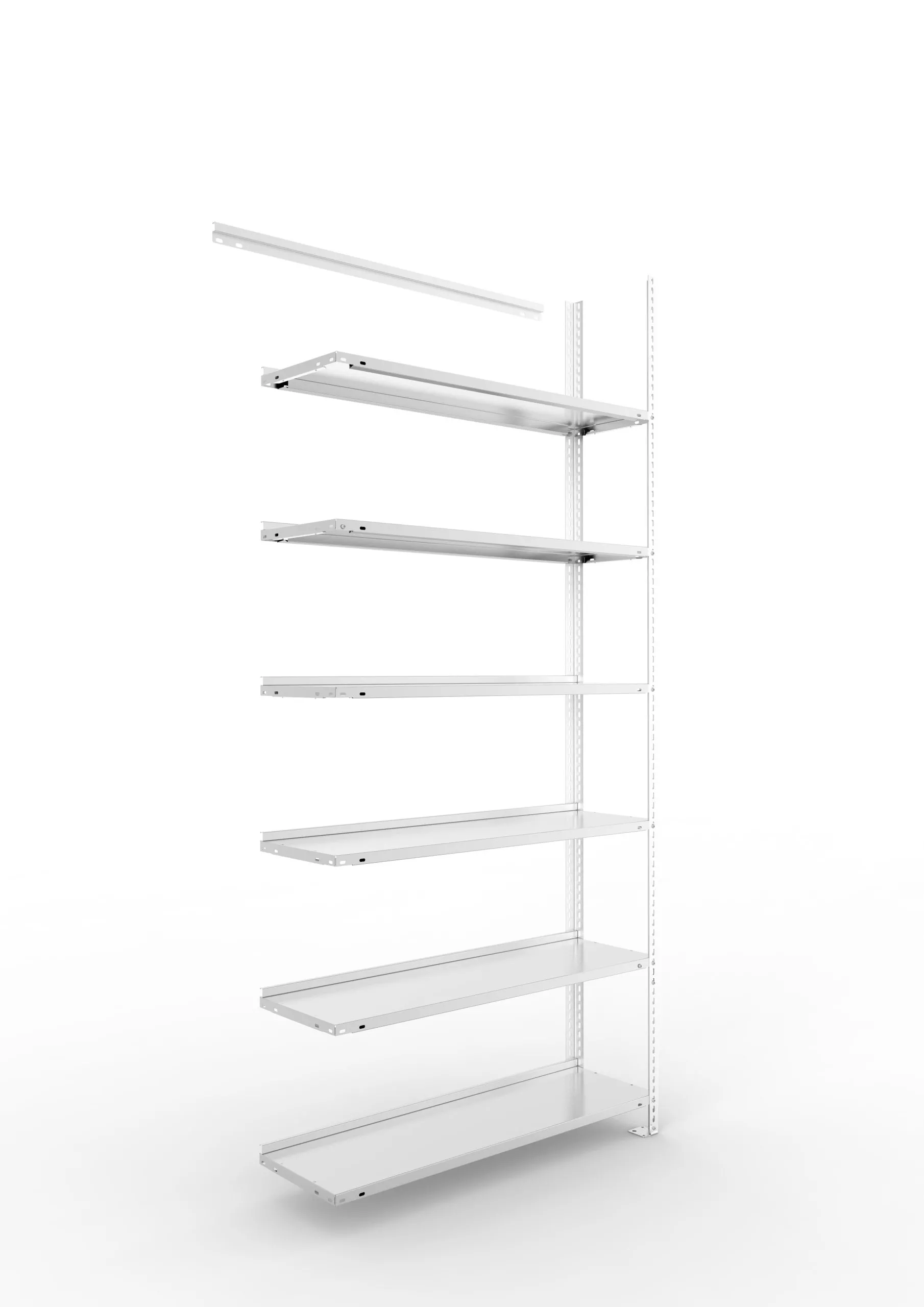 Meta Aktenregal Schraubsystem FIX | Anbauregal | HxBxT 220x100x30cm | 6 Ebenen | Fachlast 80kg | Einseitig nutzbar | Verzinkt