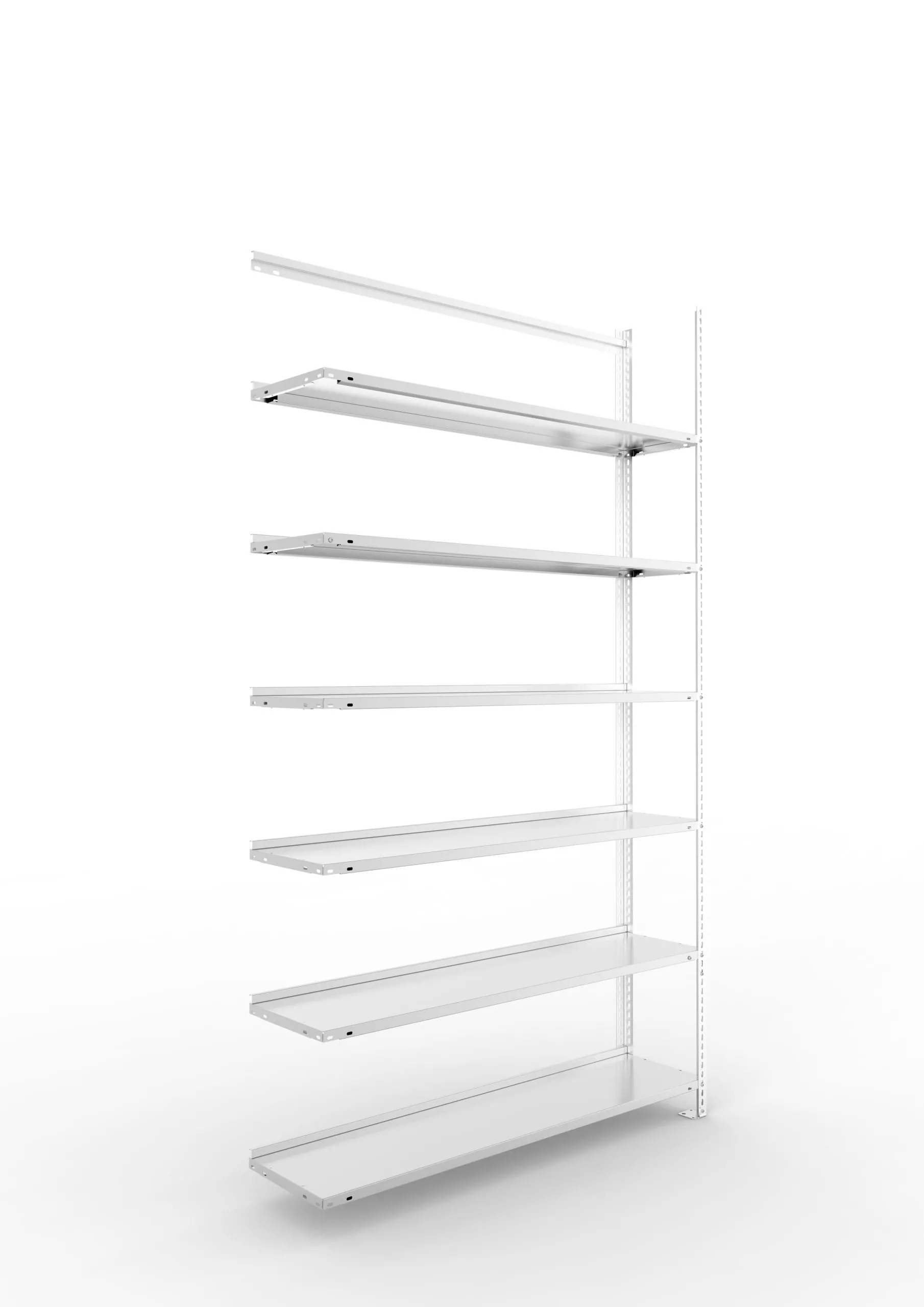 Meta Aktenregal Schraubsystem FIX | Anbauregal | HxBxT 220x125x30cm | 6 Ebenen | Fachlast 80kg | Einseitig nutzbar | Verzinkt