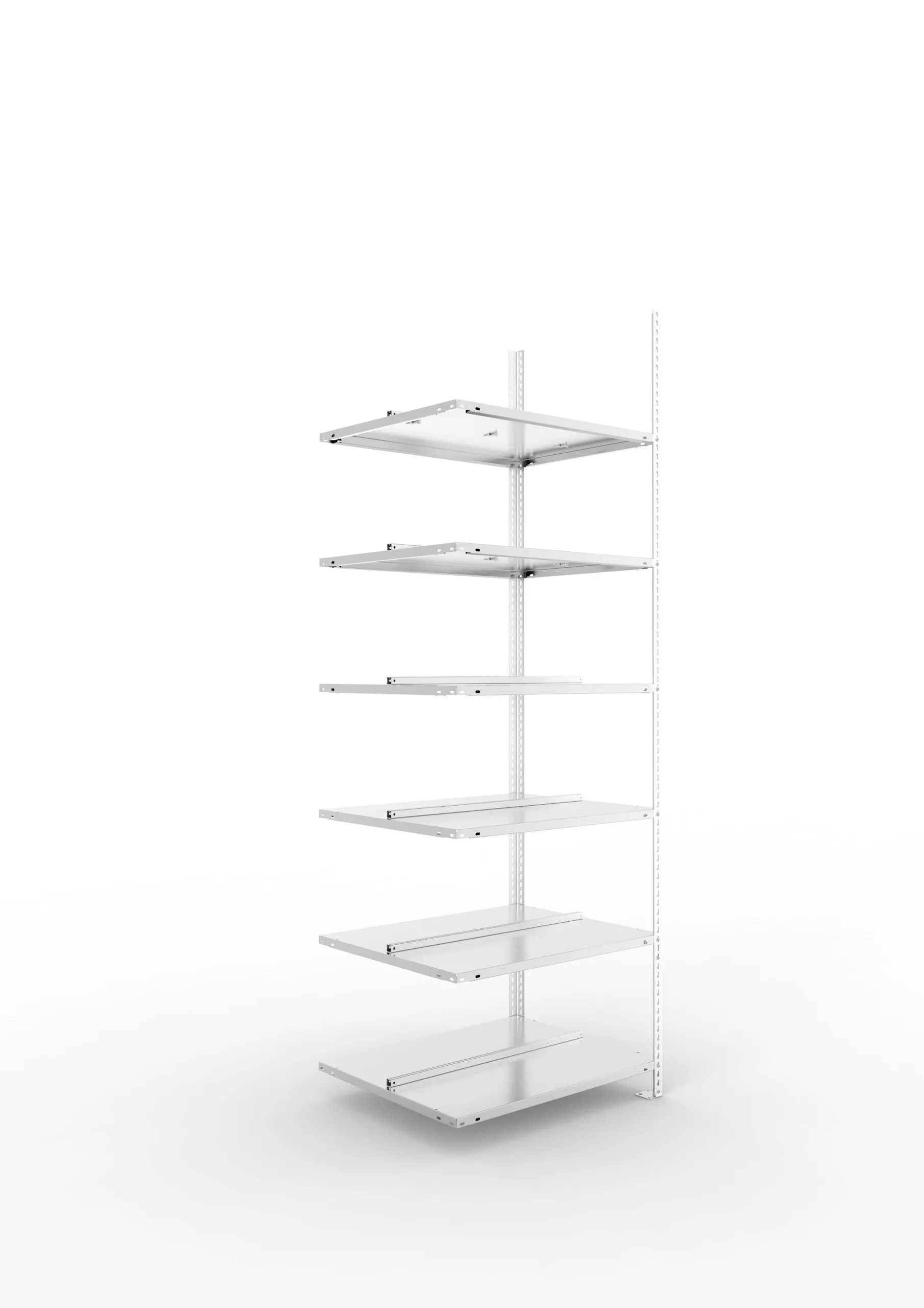 Meta Aktenregal Schraubsystem FIX | Anbauregal | HxBxT 220x75x60cm | 6 Ebenen | Fachlast 100kg | Beidseitig nutzbar | Verzinkt