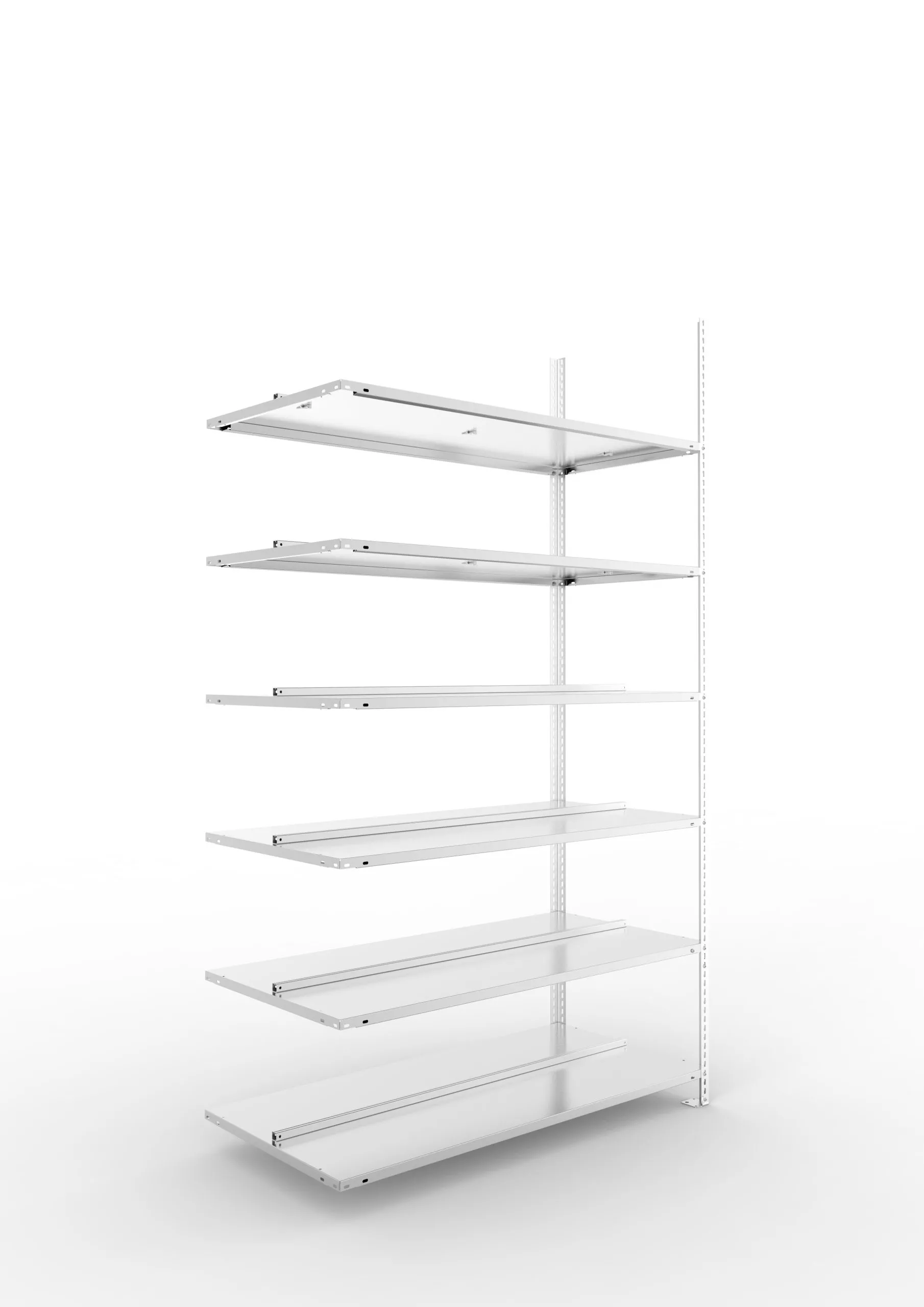 Meta Aktenregal Schraubsystem FIX | Anbauregal | HxBxT 220x125x60cm | 6 Ebenen | Fachlast 100kg | Beidseitig nutzbar | Verzinkt