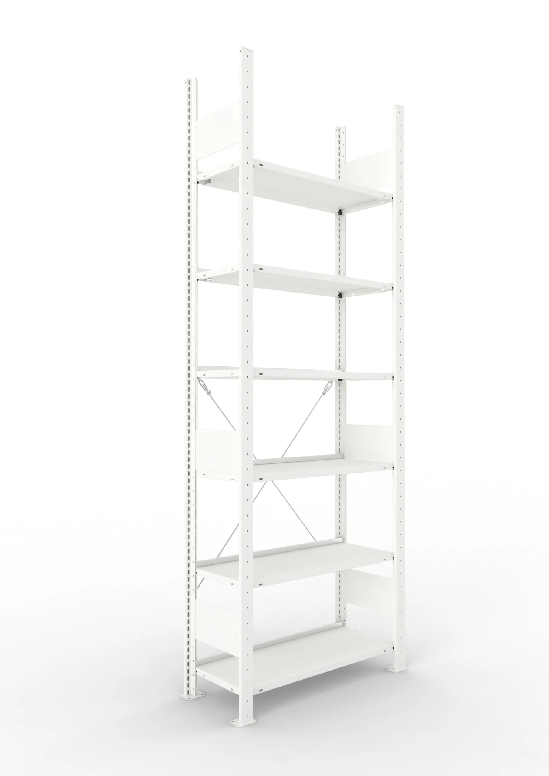 Meta Aktenregal Stecksystem CLIP mit vorgefertigten Rahmen | Grundregal | HxBxT 220x75x30cm | 6 Ebenen | Fachlast 80kg | Einseitig nutzbar | Lichtgrau