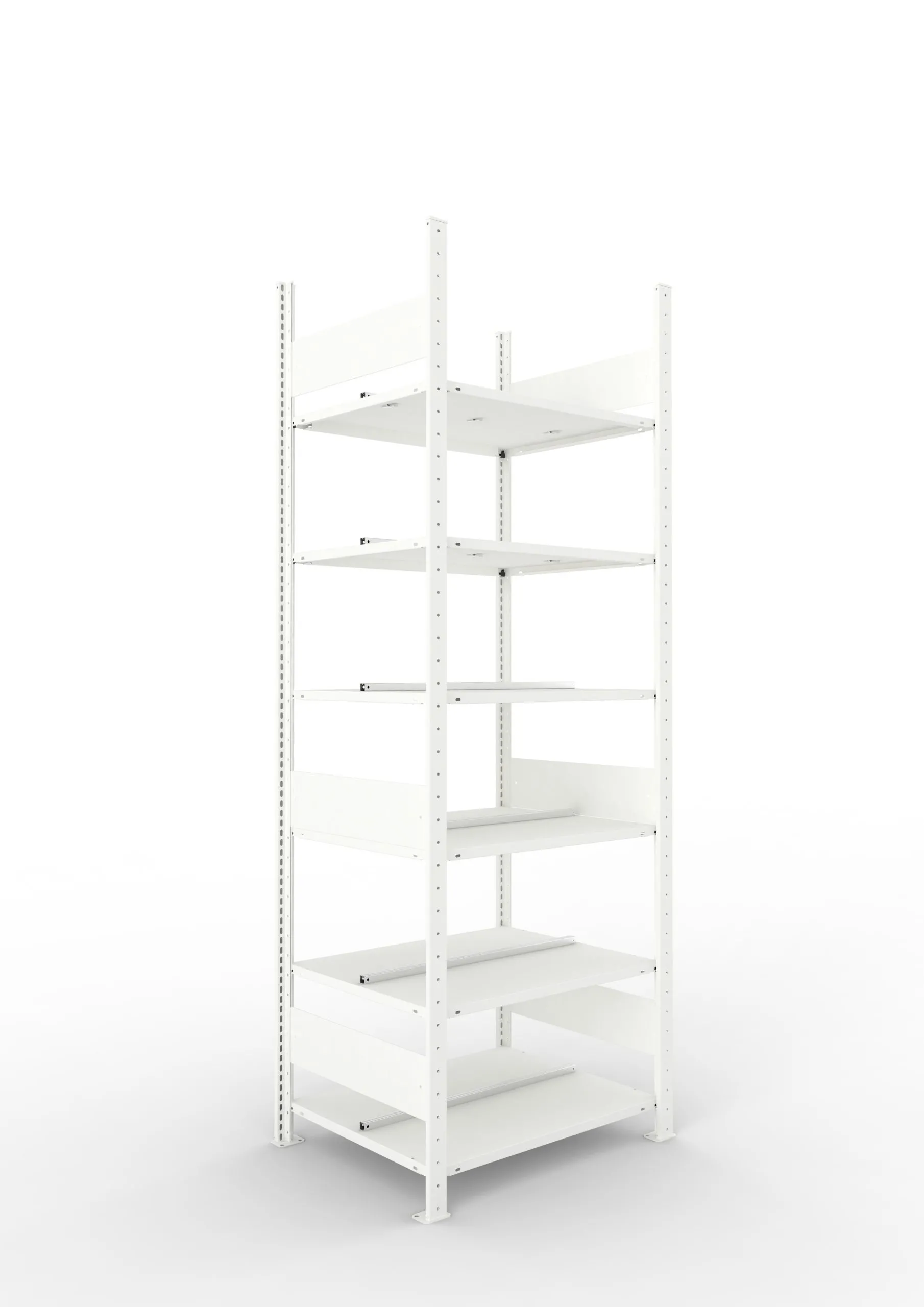 Meta Aktenregal Stecksystem CLIP mit vorgefertigten Rahmen | Grundregal | HxBxT 220x75x60cm | 6 Ebenen | Fachlast 100kg | Beidseitig nutzbar | Lichtgrau