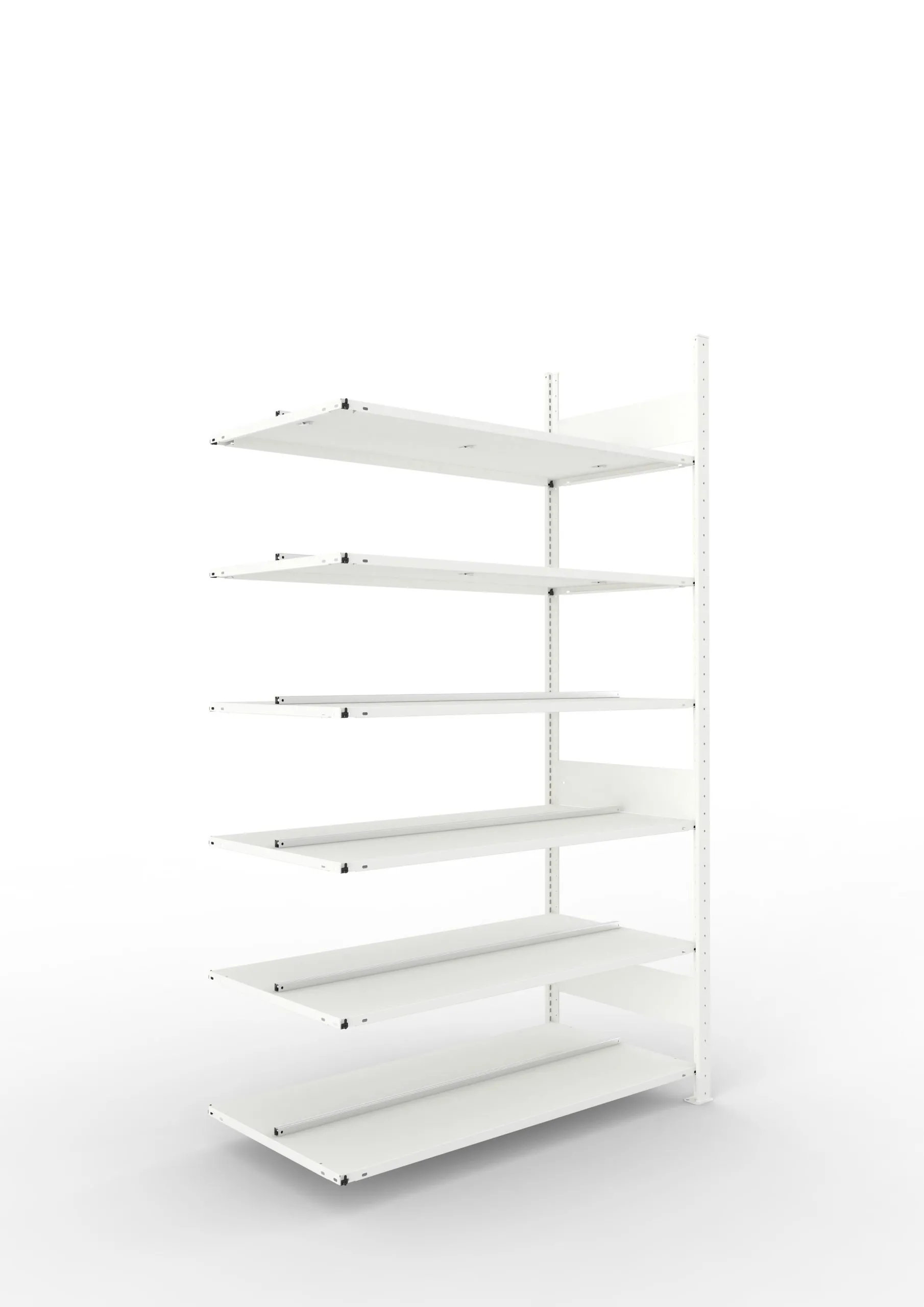 Meta Aktenregal Stecksystem CLIP mit vorgefertigten Rahmen | Anbauregal | HxBxT 220x125x60cm | 6 Ebenen | Fachlast 100kg | Beidseitig nutzbar | Lichtgrau