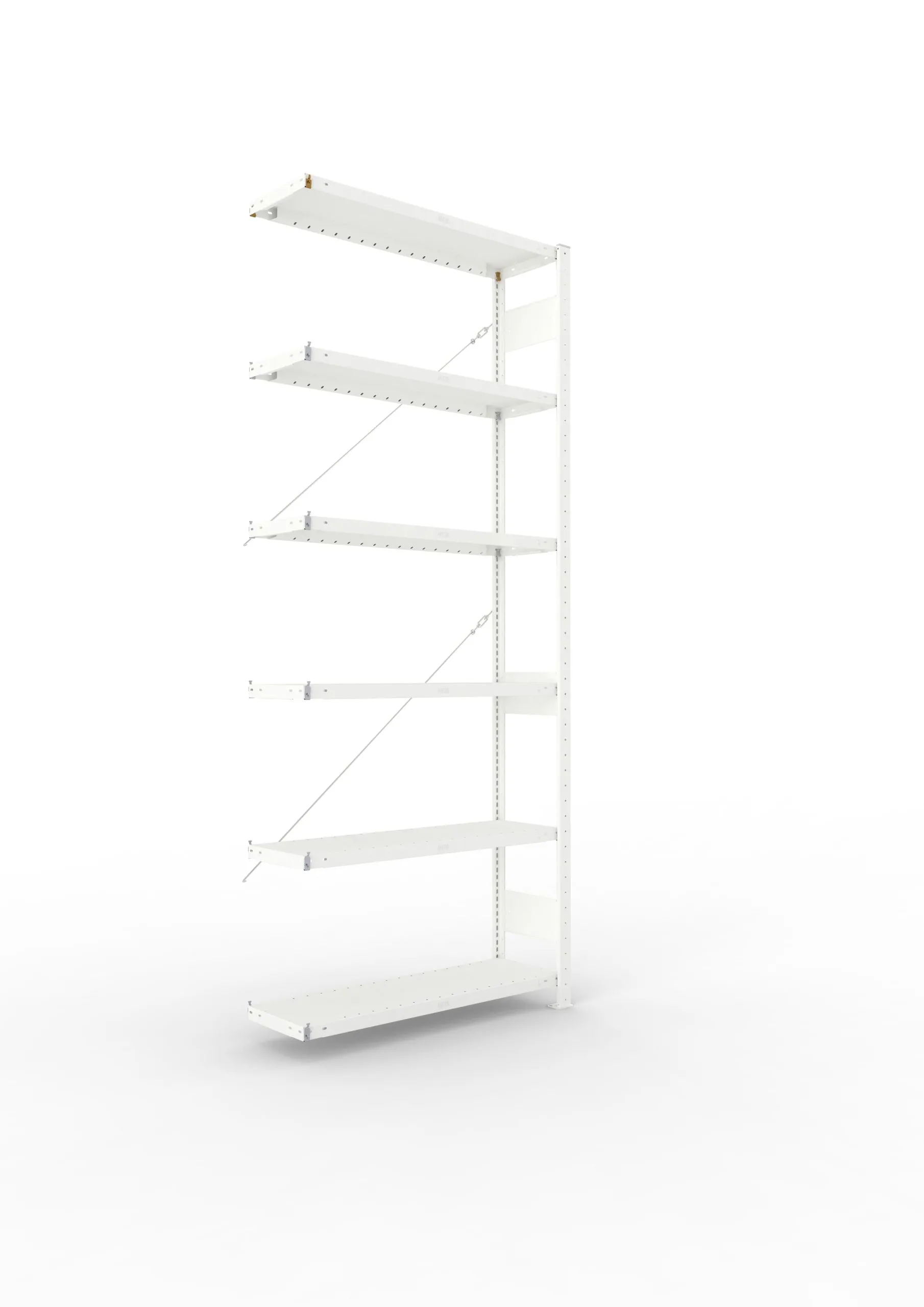 Meta Fachbodenregal Stecksystem CLIP mit vorgefertigten Rahmen | Anbauregal | HxBxT 250x100x30cm | 6 Ebenen | Fachlast 230kg | Einseitig nutzbar | Lichtgrau