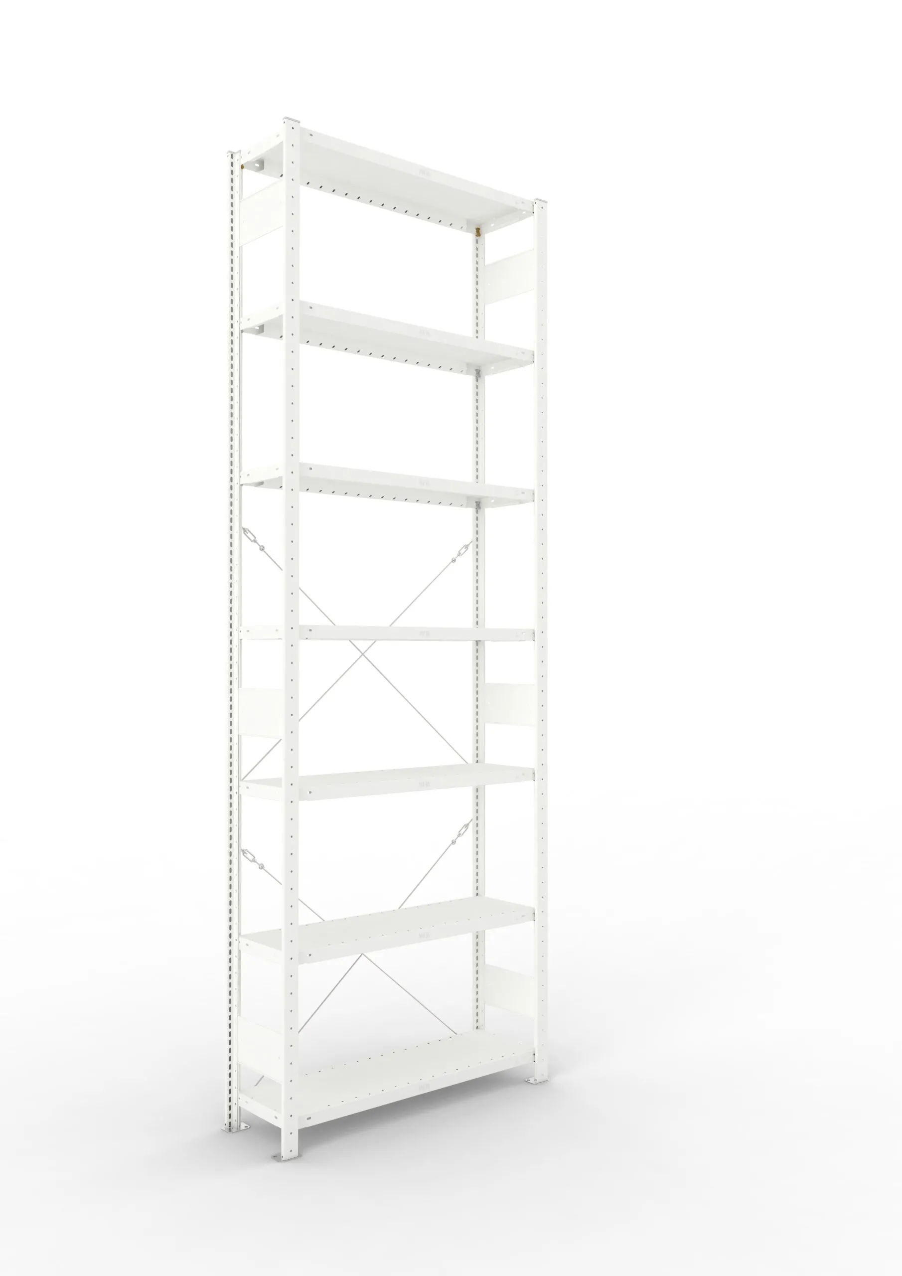 Meta Fachbodenregal Stecksystem CLIP mit vorgefertigten Rahmen | Grundregal | HxBxT 300x100x30cm | 7 Ebenen | Fachlast 230kg | Einseitig nutzbar | Lichtgrau