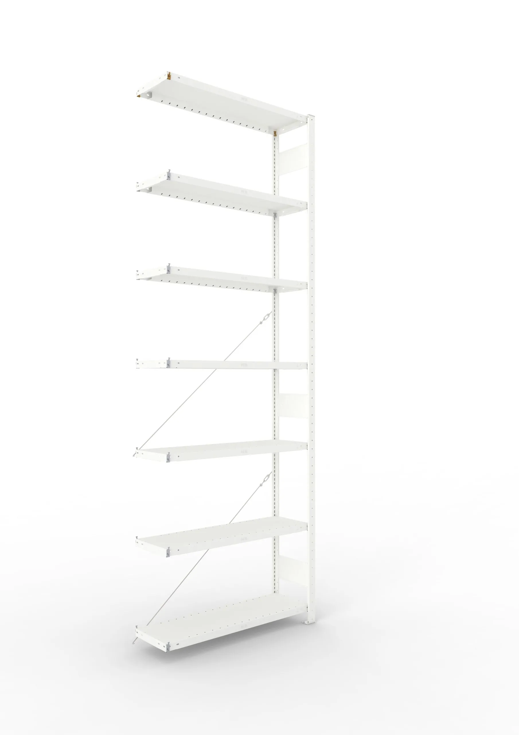 Meta Fachbodenregal Stecksystem CLIP mit vorgefertigten Rahmen | Anbauregal | HxBxT 300x100x30cm | 7 Ebenen | Fachlast 230kg | Einseitig nutzbar | Lichtgrau