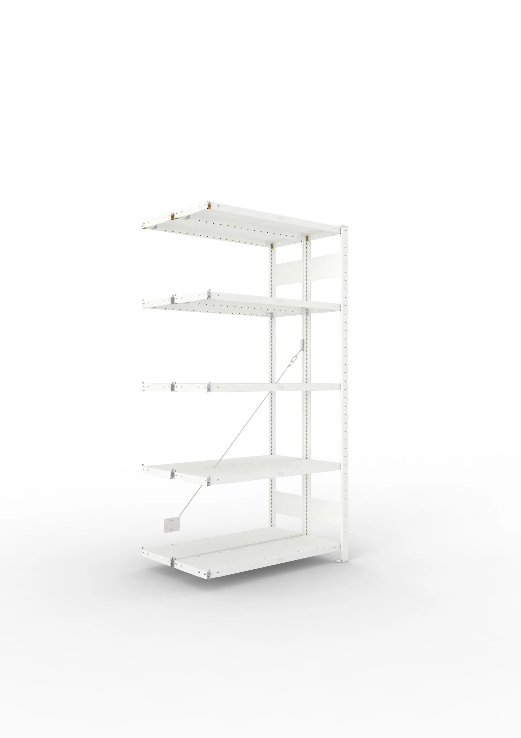 Meta Fachbodenregal Stecksystem CLIP mit vorgefertigten Rahmen | Anbauregal | HxBxT 200x100x60cm | 5 Ebenen | Fachlast 230kg | Doppelseitige Bauart mit Diagonalverstrebung | Lichtgrau