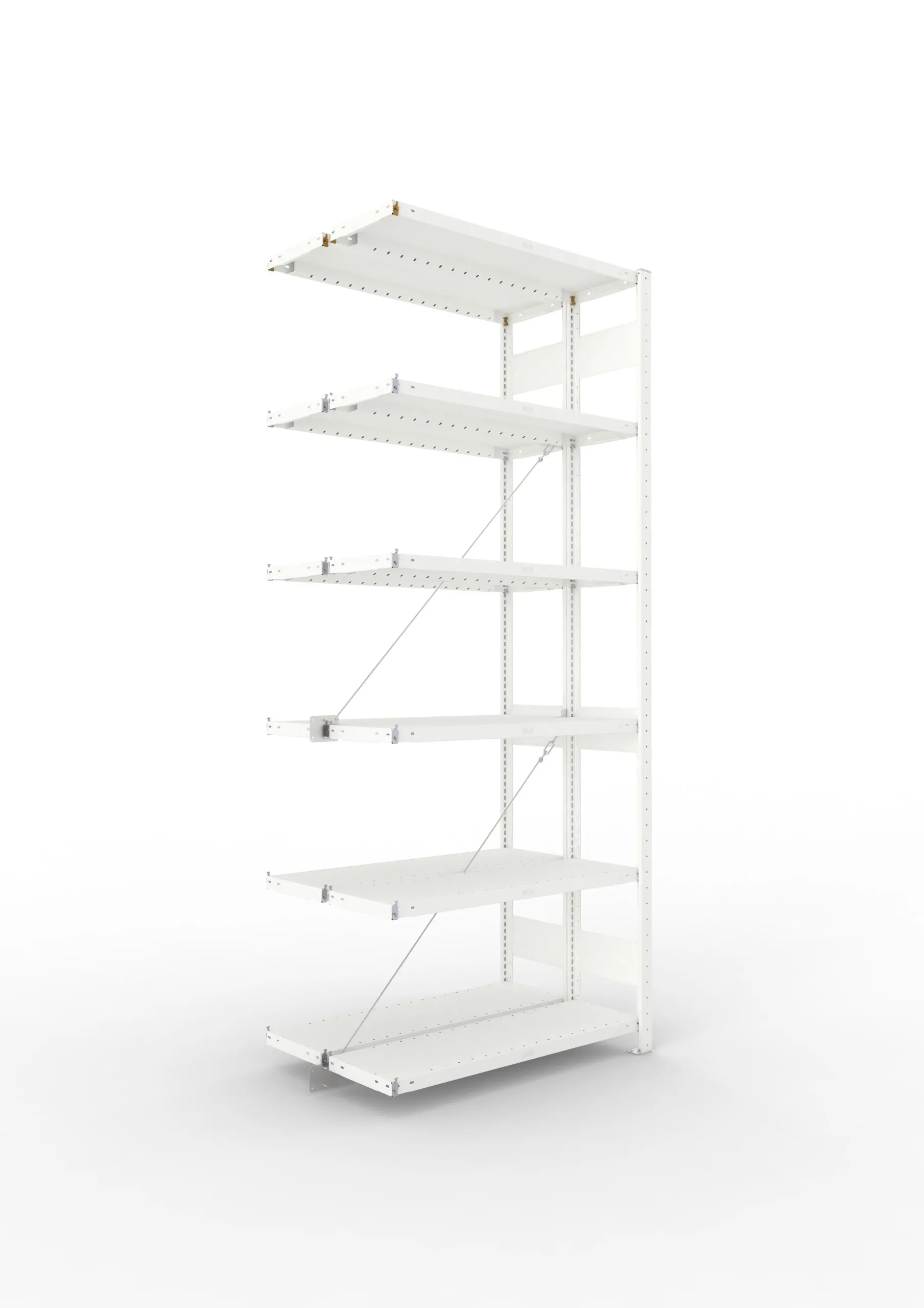 Meta Fachbodenregal Stecksystem CLIP mit vorgefertigten Rahmen | Anbauregal | HxBxT 250x100x60cm | 6 Ebenen | Fachlast 230kg | Doppelseitige Bauart mit Diagonalverstrebung | Lichtgrau