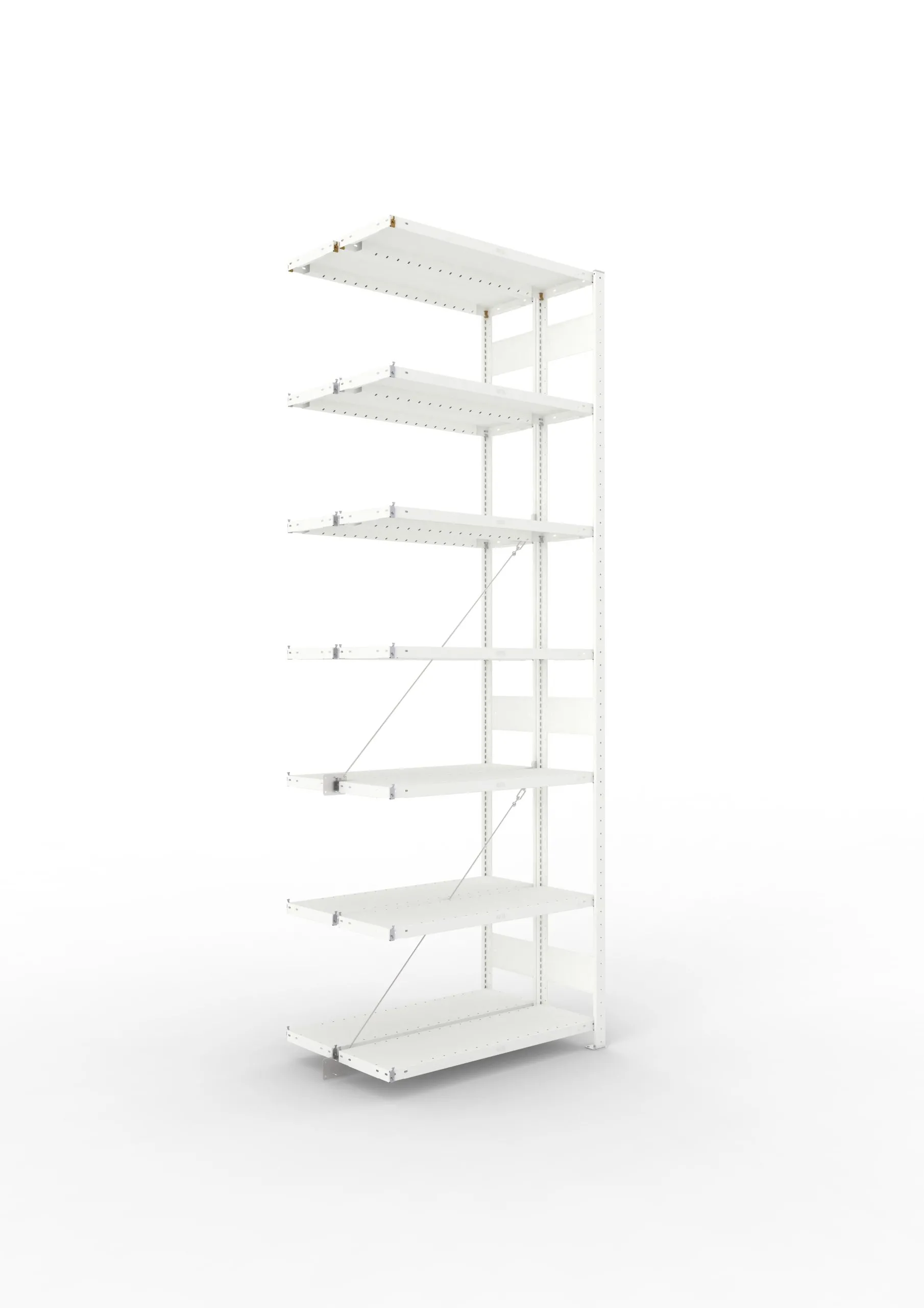 Meta Fachbodenregal Stecksystem CLIP mit vorgefertigten Rahmen | Anbauregal | HxBxT 300x100x60cm | 7 Ebenen | Fachlast 230kg | Doppelseitige Bauart mit Diagonalverstrebung | Lichtgrau