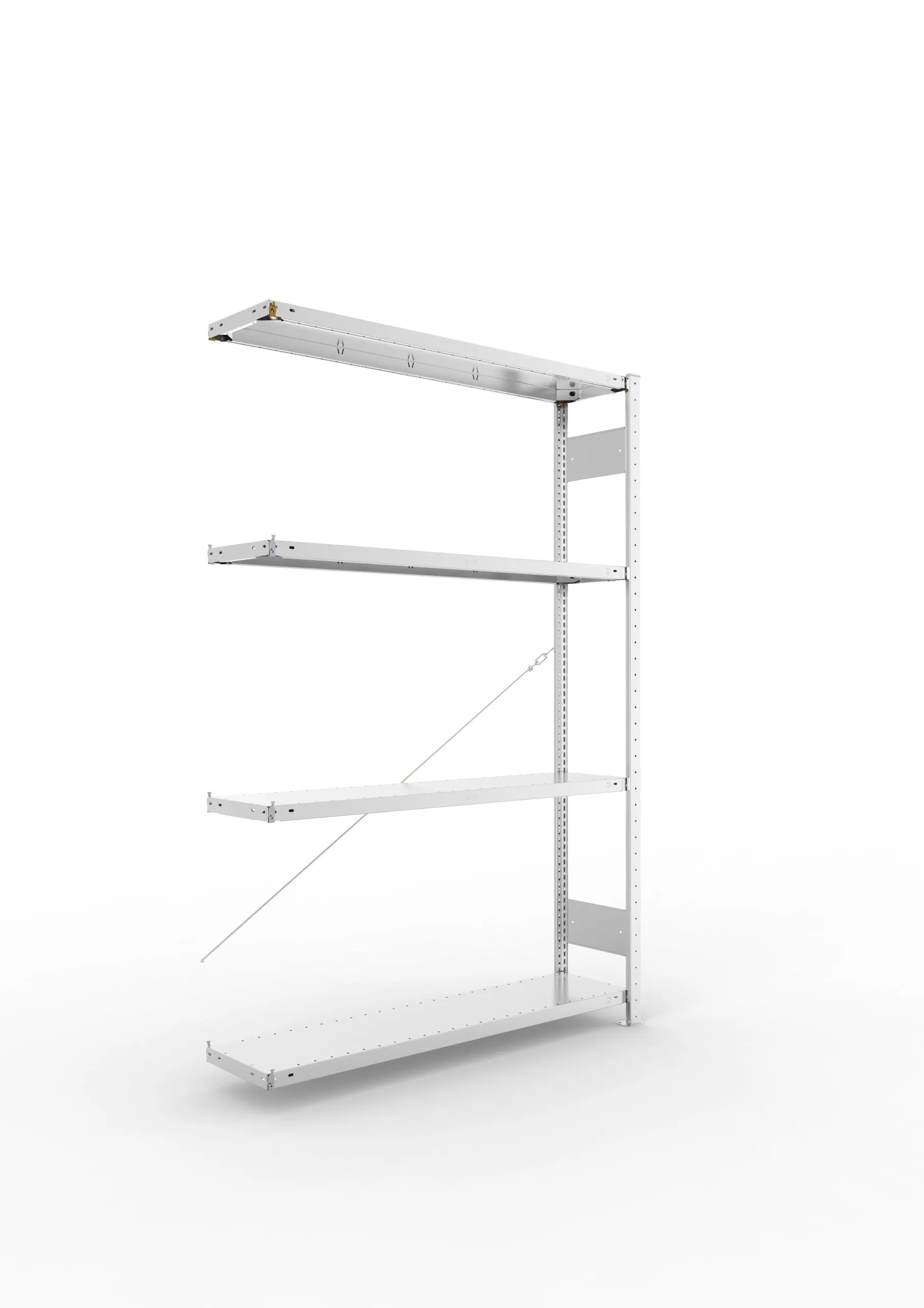 Meta Fachbodenregal Stecksystem CLIP mit vorgefertigten Rahmen | Anbauregal | HxBxT 200x130x30cm | 4 Ebenen | Fachlast 230kg | Einseitig nutzbar | Verzinkt