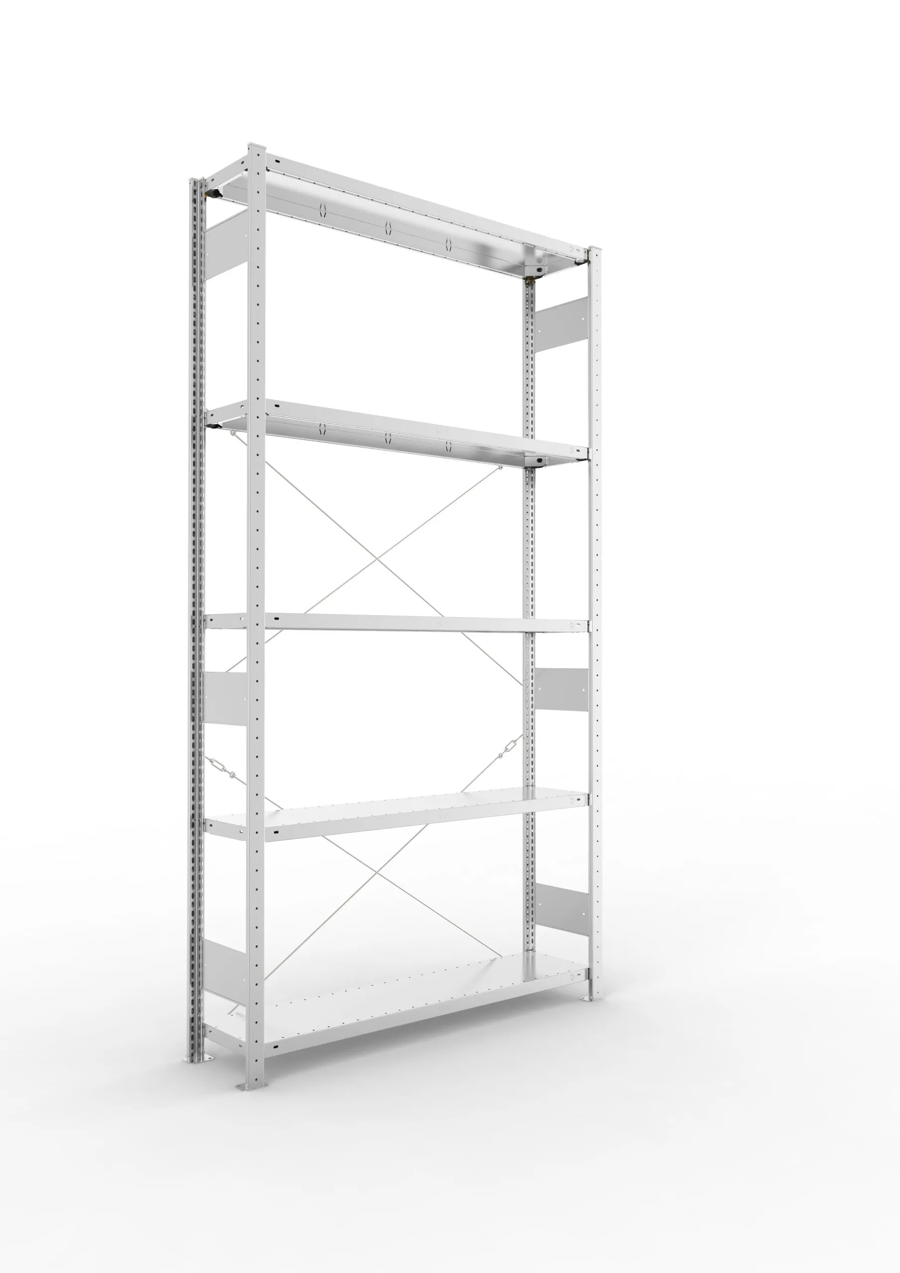 Meta Fachbodenregal Stecksystem CLIP mit vorgefertigten Rahmen | Grundregal | HxBxT 250x130x30cm | 5 Ebenen | Fachlast 230kg | Einseitig nutzbar | Verzinkt