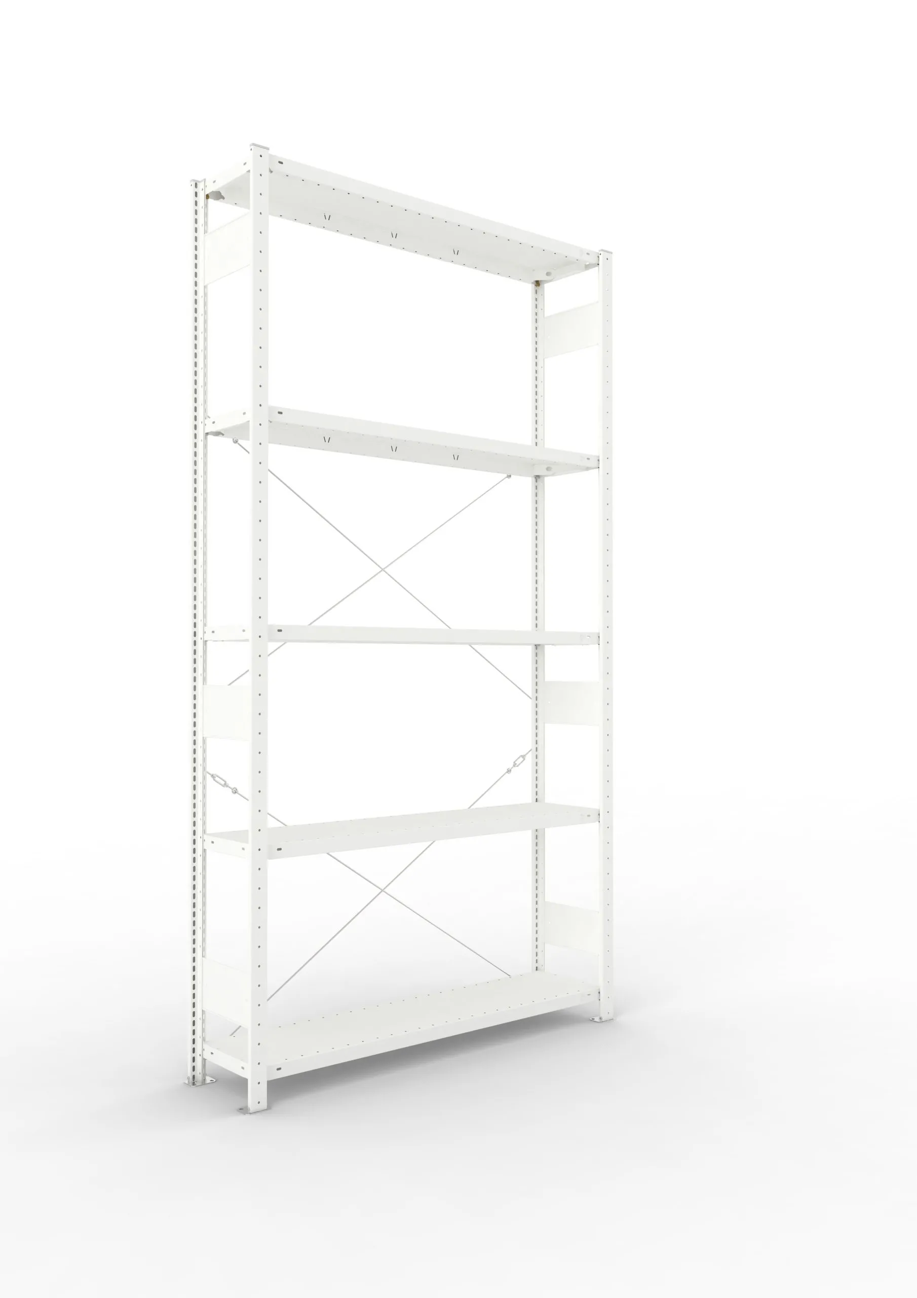 Meta Fachbodenregal Stecksystem CLIP mit vorgefertigten Rahmen | Grundregal | HxBxT 250x130x30cm | 5 Ebenen | Fachlast 230kg | Einseitig nutzbar | Lichtgrau