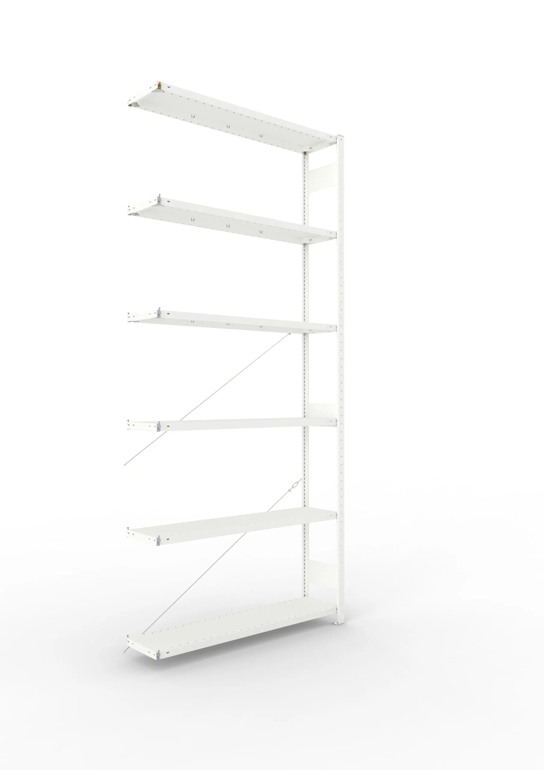 Meta Fachbodenregal Stecksystem CLIP mit vorgefertigten Rahmen | Anbauregal | HxBxT 300x130x30cm | 6 Ebenen | Fachlast 230kg | Einseitig nutzbar | Lichtgrau