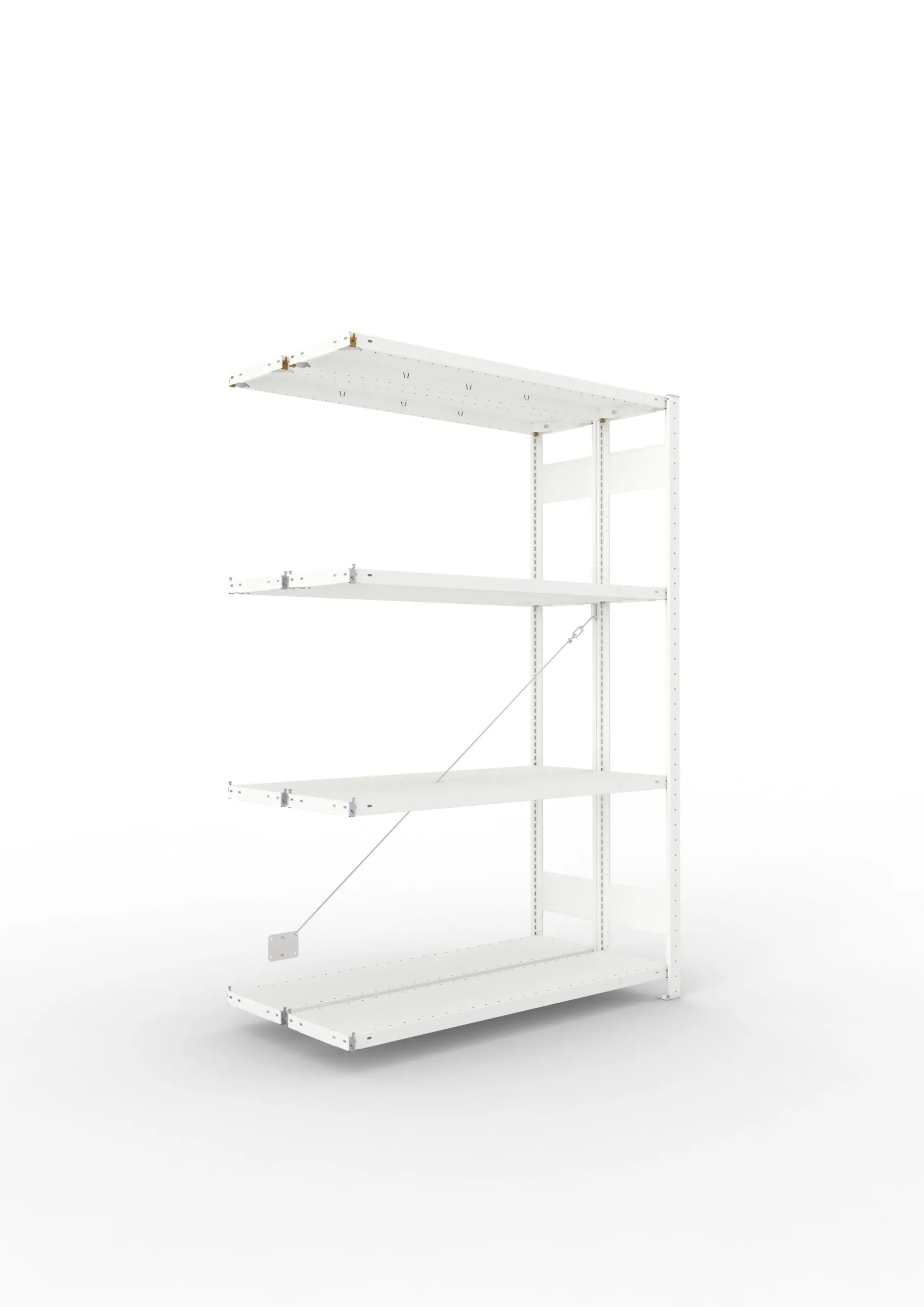 Meta Fachbodenregal Stecksystem CLIP mit vorgefertigten Rahmen | Anbauregal | HxBxT 200x130x60cm | 4 Ebenen | Fachlast 230kg | Doppelseitige Bauart mit Diagonalverstrebung | Lichtgrau