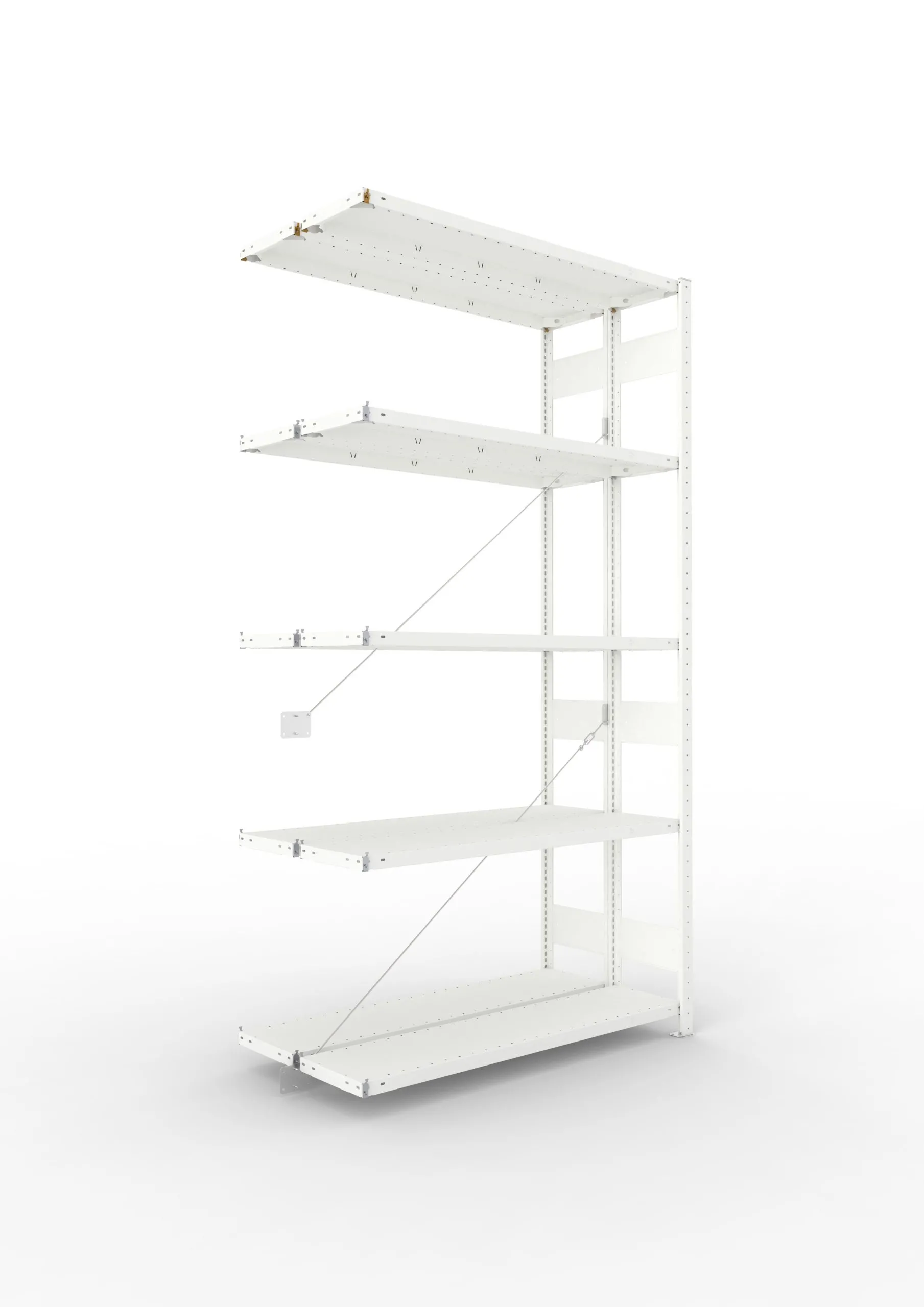 Meta Fachbodenregal Stecksystem CLIP mit vorgefertigten Rahmen | Anbauregal | HxBxT 250x130x60cm | 5 Ebenen | Fachlast 230kg | Doppelseitige Bauart mit Diagonalverstrebung | Lichtgrau