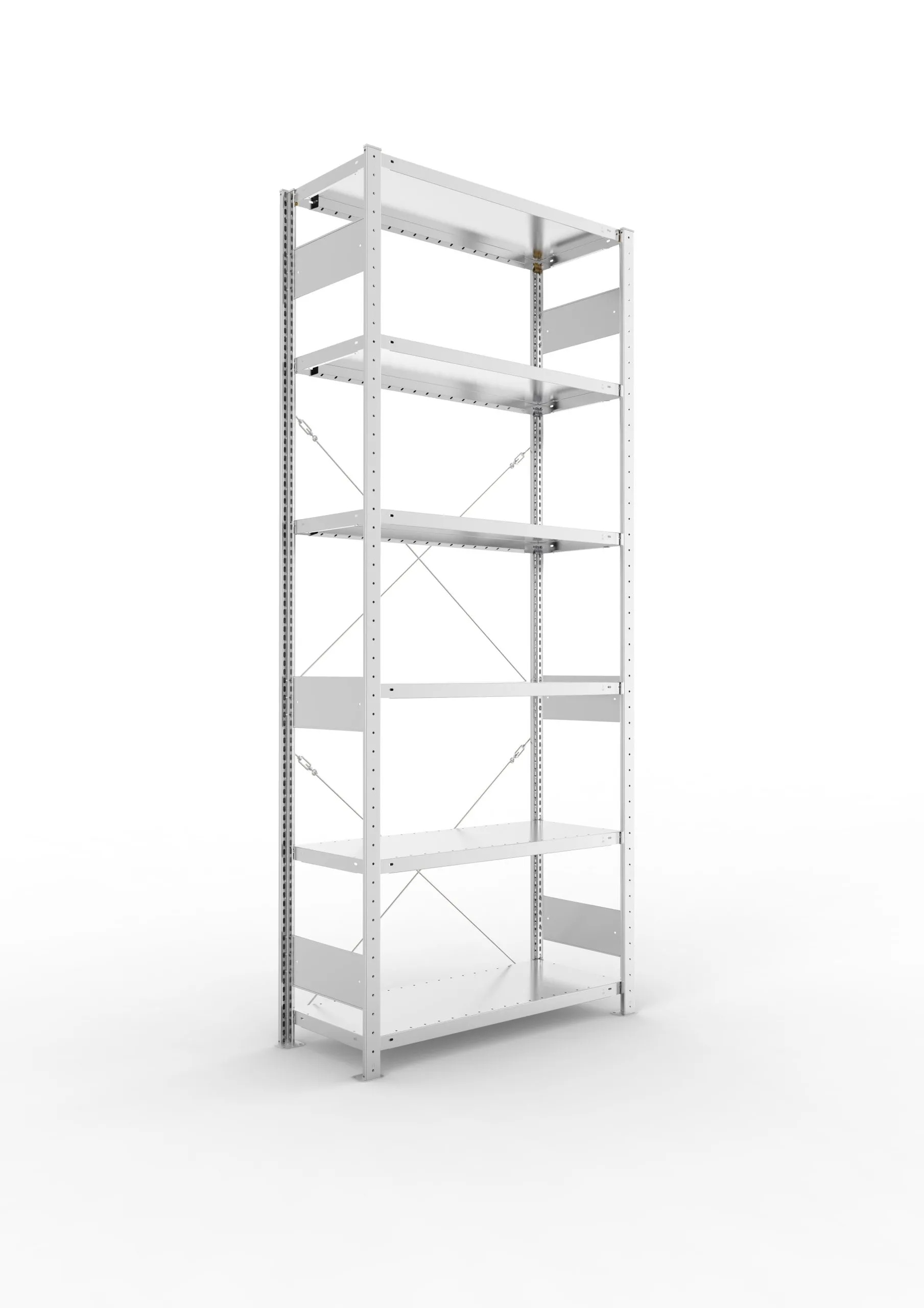 Meta Fachbodenregal Stecksystem S3 CLIP | Grundregal | HxBxT 250x100x40cm | 6 Ebenen | Fachlast 100kg | Einseitig nutzbar | Verzinkt