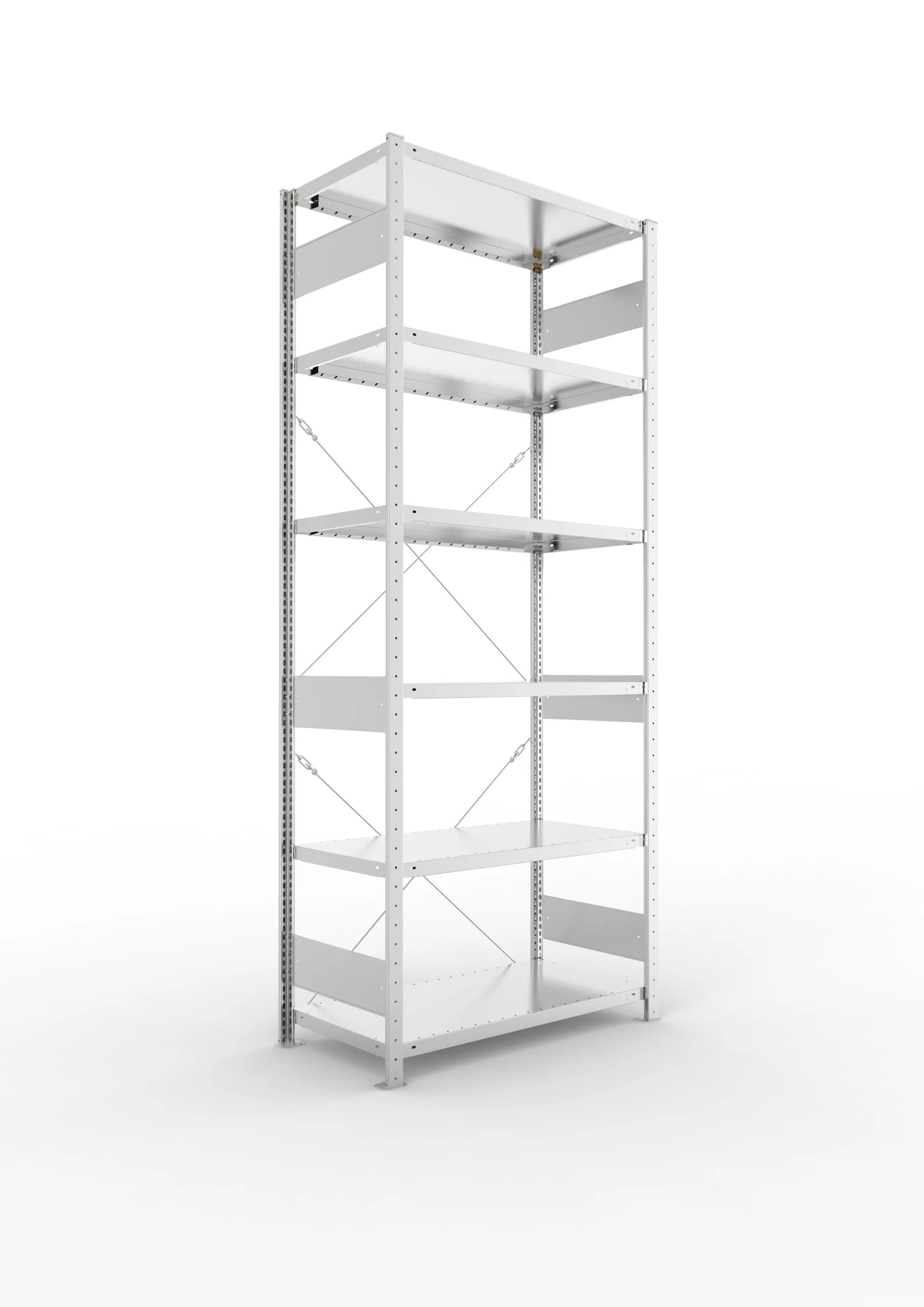 Meta Fachbodenregal Stecksystem S3 CLIP | Grundregal | HxBxT 250x100x50cm | 6 Ebenen | Fachlast 100kg | Einseitig nutzbar | Verzinkt