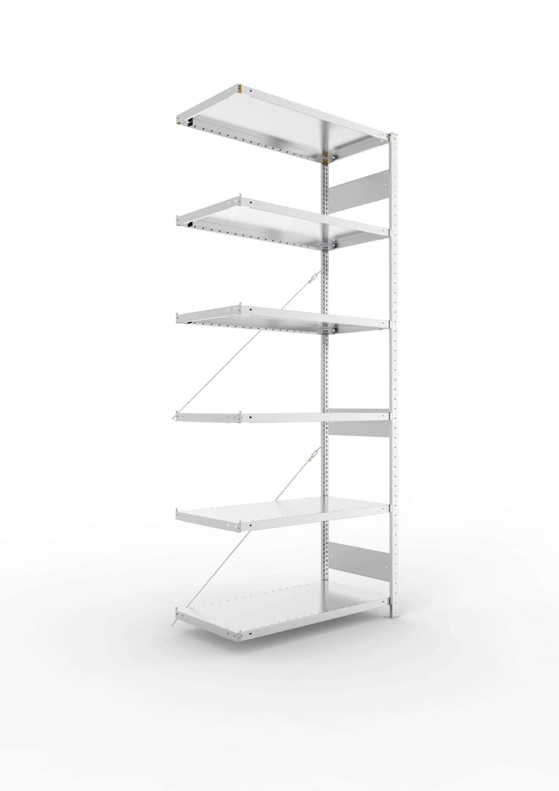 Meta Fachbodenregal Stecksystem S3 CLIP | Anbauregal | HxBxT 250x100x50cm | 6 Ebenen | Fachlast 100kg | Einseitig nutzbar | Verzinkt