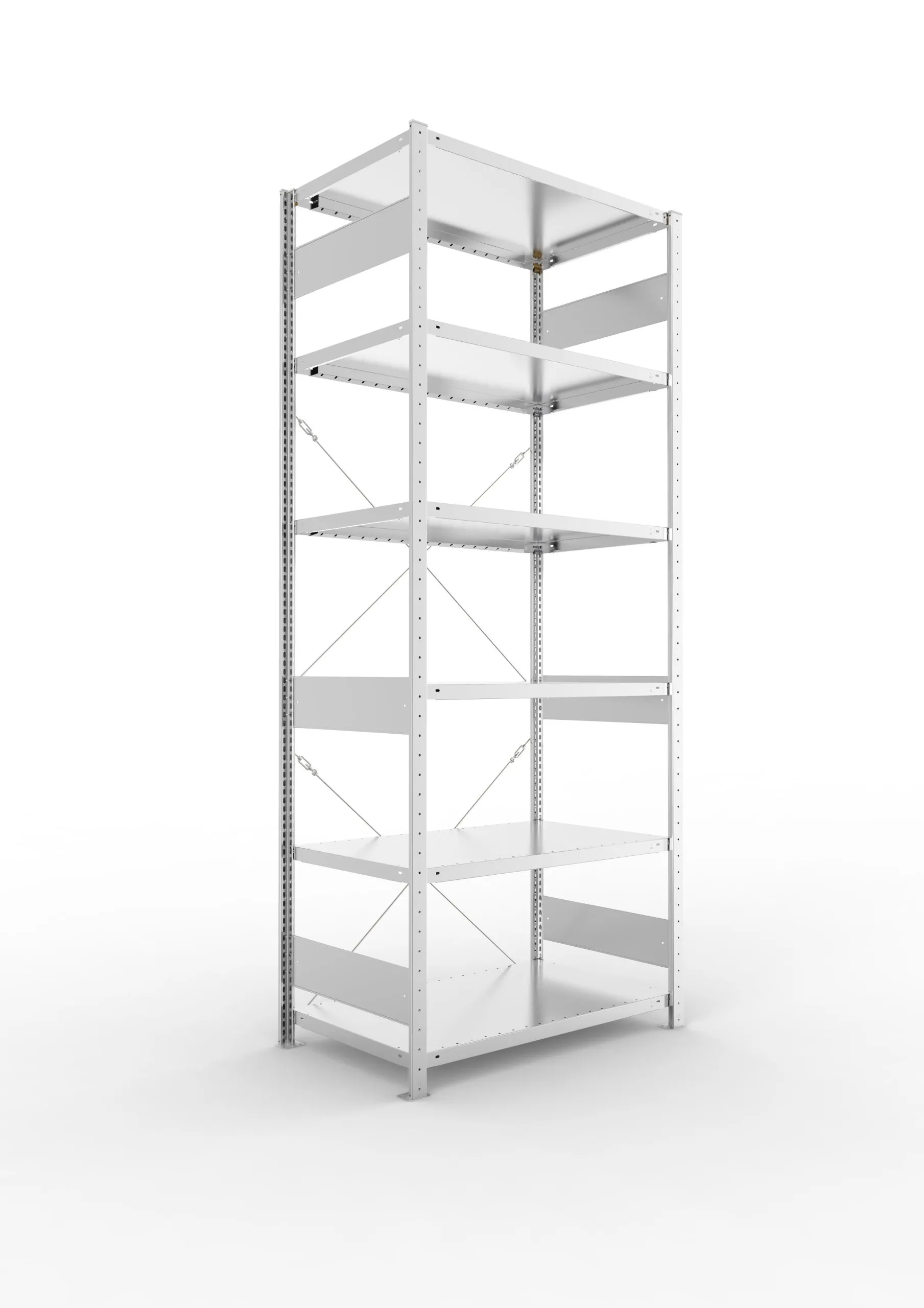 Meta Fachbodenregal Stecksystem S3 CLIP | Grundregal | HxBxT 250x100x60cm | 6 Ebenen | Fachlast 100kg | Einseitig nutzbar | Verzinkt