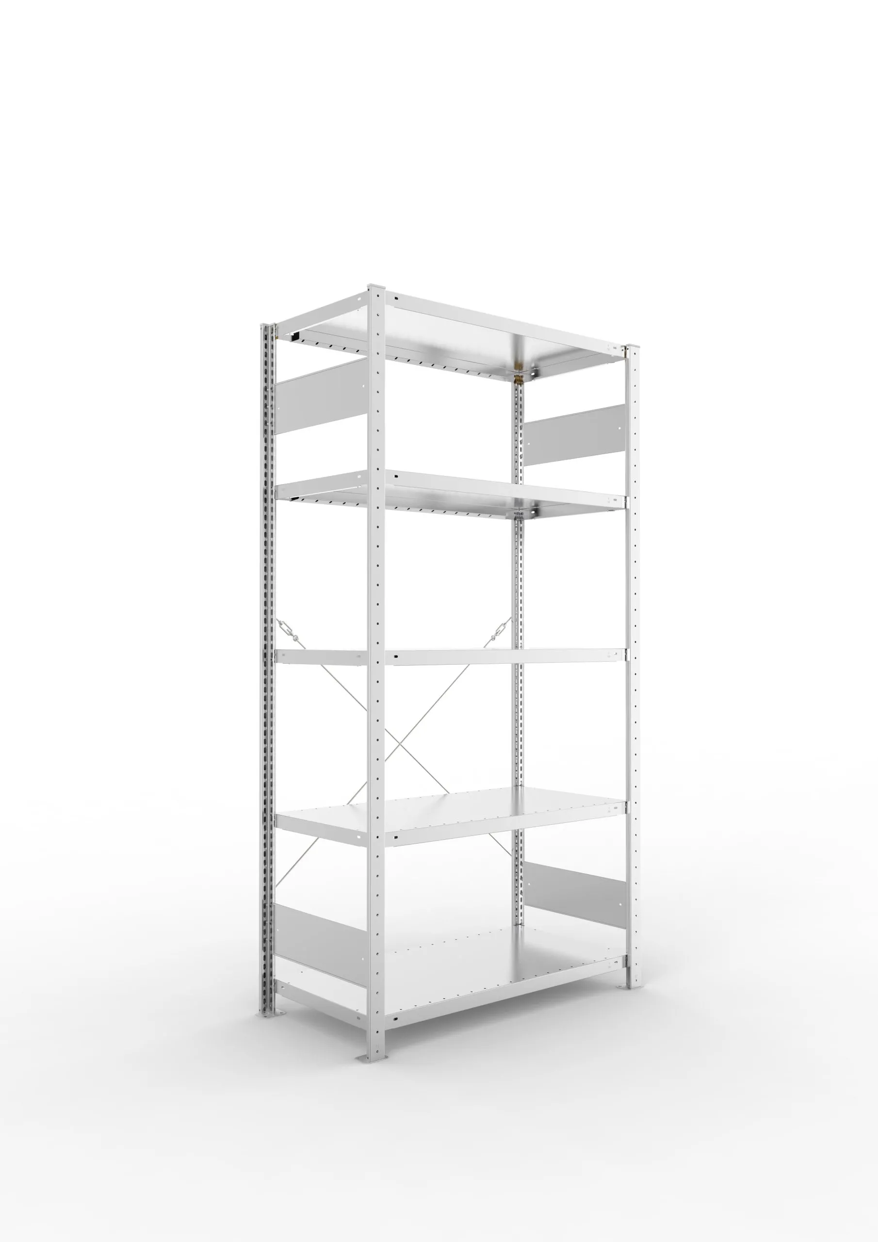 Meta Fachbodenregal Stecksystem S3 CLIP | Grundregal | HxBxT 200x100x50cm | 5 Ebenen | Fachlast 230kg | Einseitig nutzbar | Verzinkt