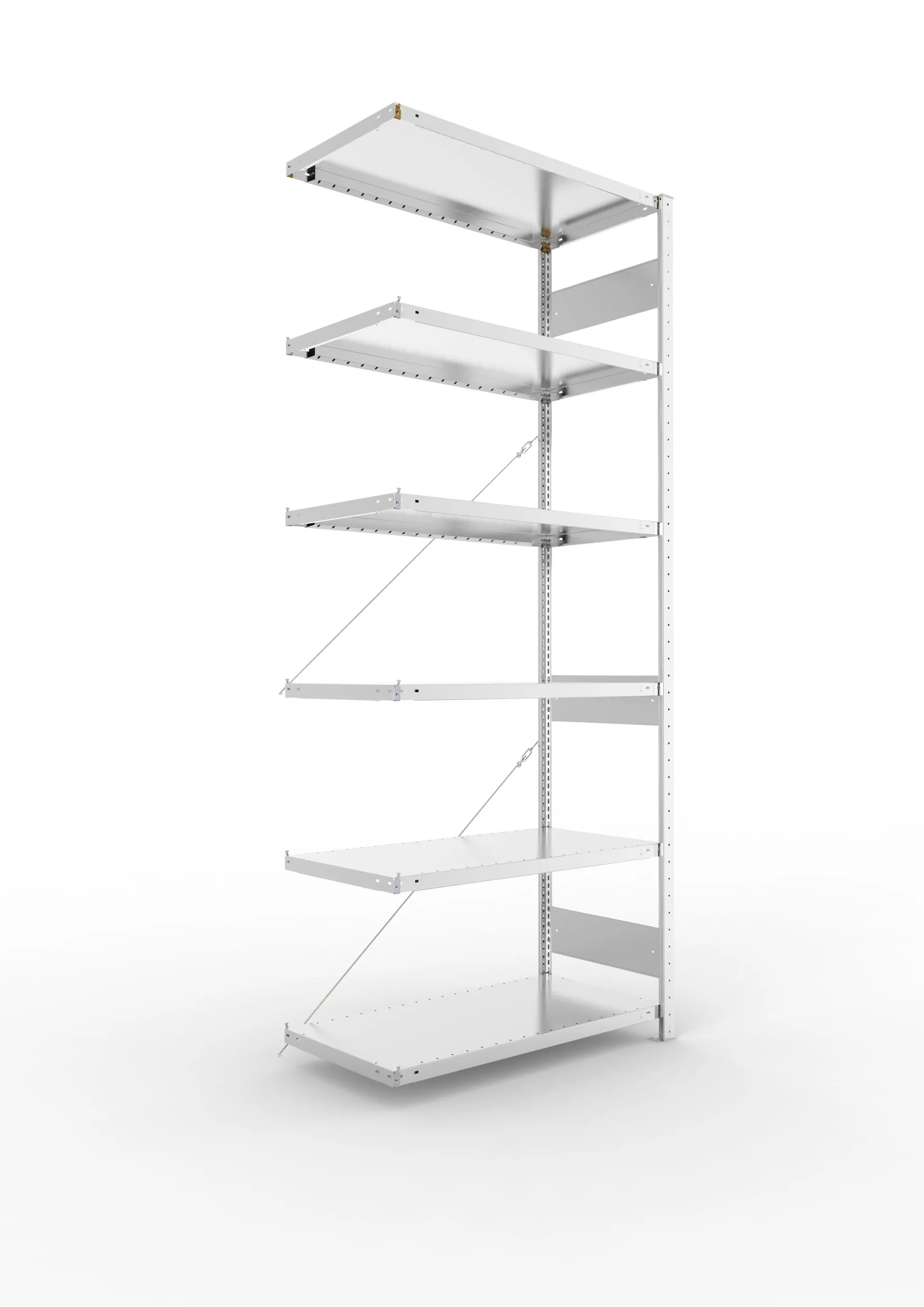 Meta Fachbodenregal Stecksystem S3 CLIP | Anbauregal | HxBxT 250x100x50cm | 6 Ebenen | Fachlast 230kg | Einseitig nutzbar | Verzinkt