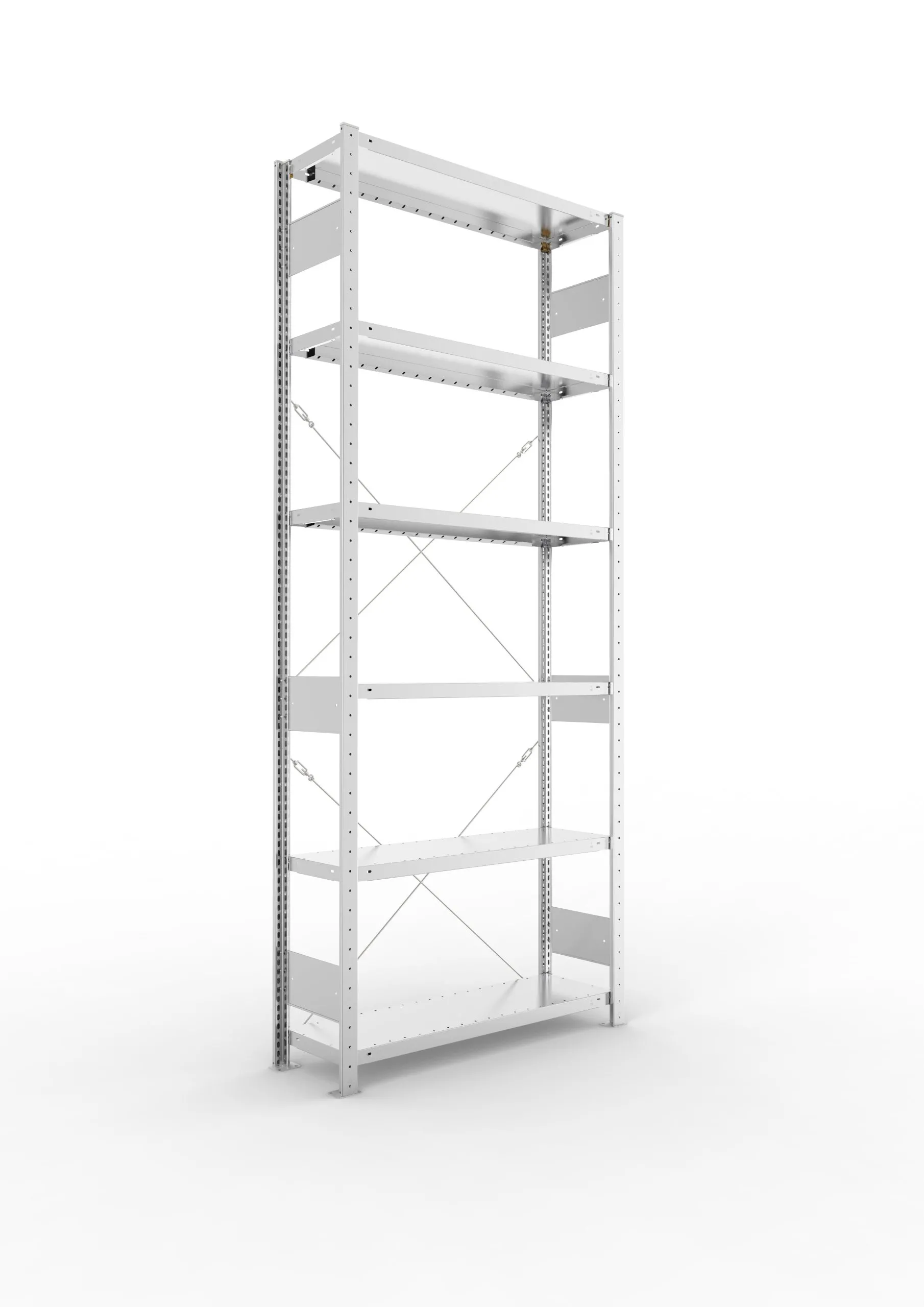 Meta Fachbodenregal Stecksystem S3 CLIP | Grundregal | HxBxT 250x100x30cm | 6 Ebenen | Fachlast 230kg | Einseitig nutzbar | Verzinkt