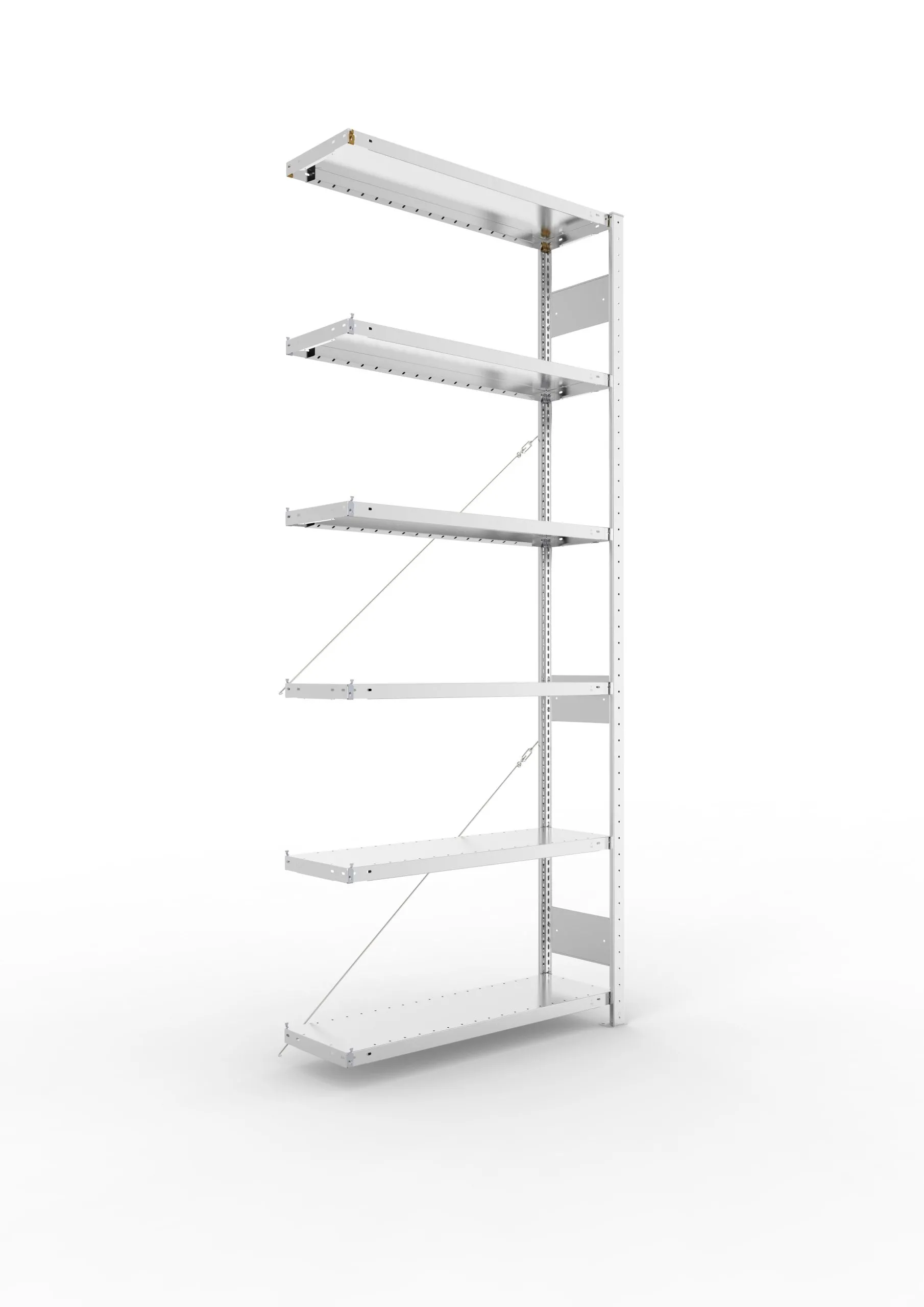 Meta Fachbodenregal Stecksystem S3 CLIP | Anbauregal | HxBxT 250x100x30cm | 6 Ebenen | Fachlast 230kg | Einseitig nutzbar | Verzinkt