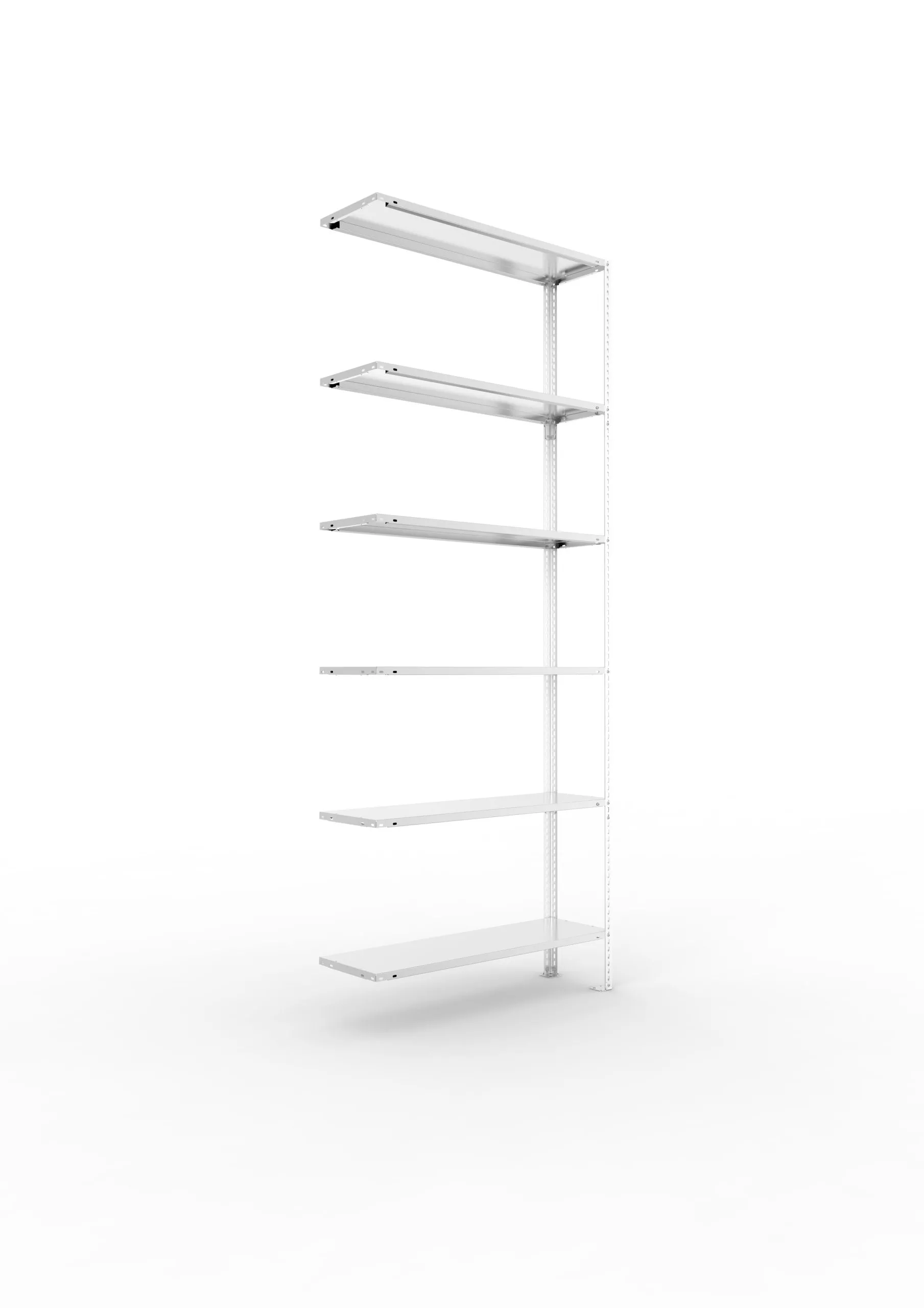 Meta Fachbodenregal Schraubsystem FIX | Anbauregal | HxBxT 250x100x30cm | 6 Ebenen | Fachlast 80kg | Einseitig nutzbar | Verzinkt