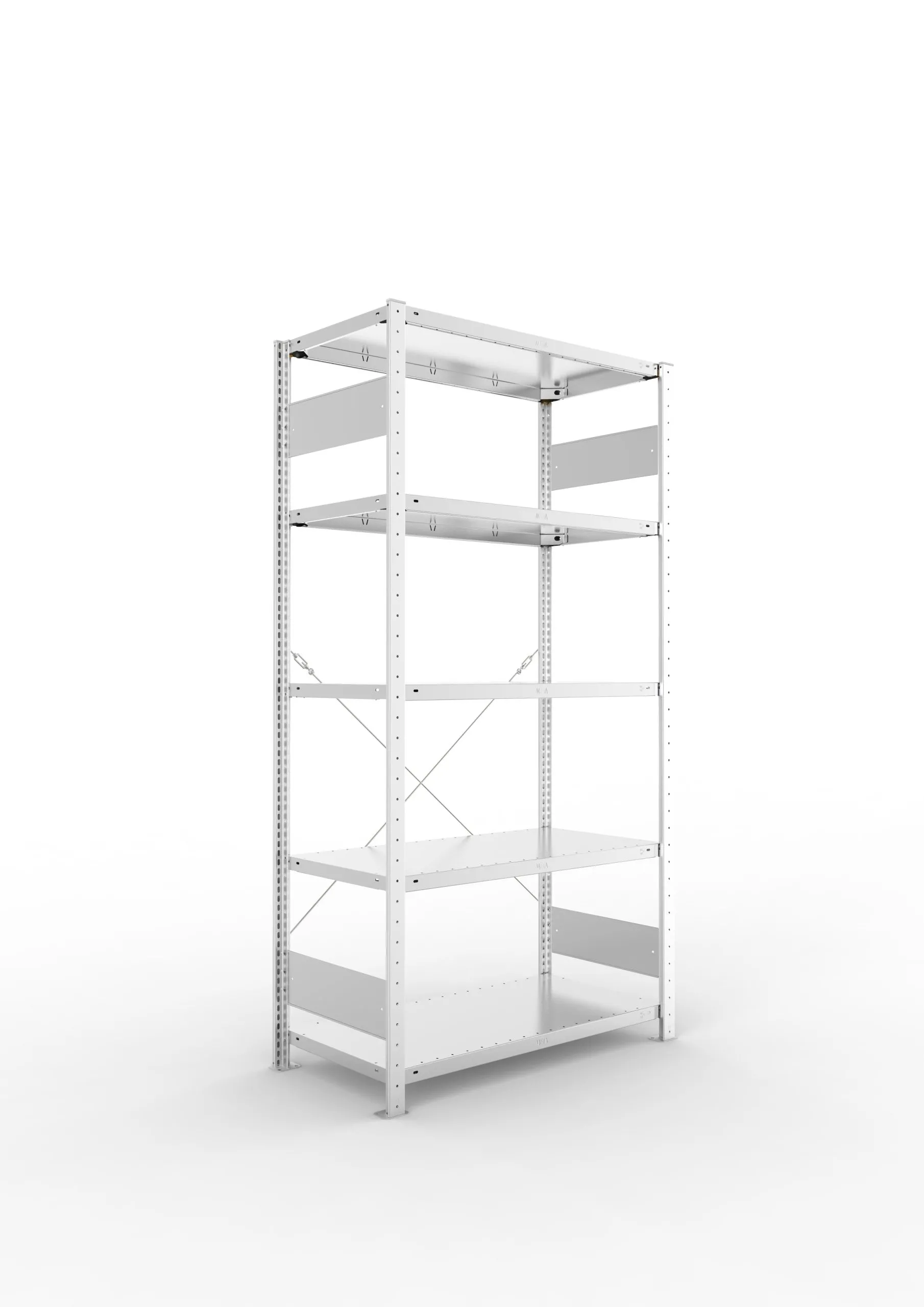 Meta Fachbodenregal Stecksystem S3 CLIP | Grundregal | HxBxT 200x100x50cm | 5 Ebenen | Fachlast 150kg | Einseitig nutzbar | Verzinkt