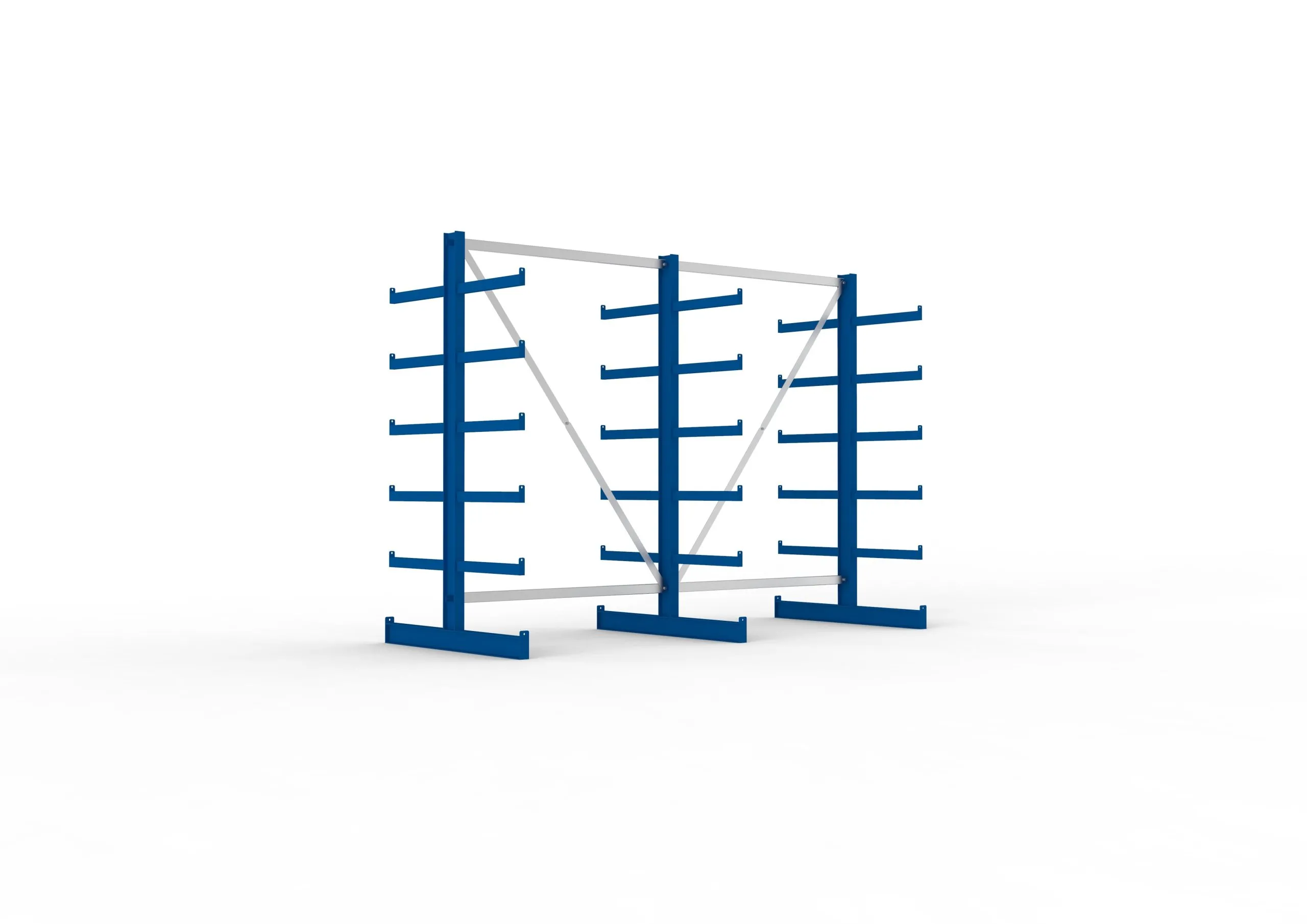 Meta Kragarmregal ATLAS doppelseitig | HxBxT 200x270x100cm | 6 Ebenen inkl. Fußebene | Fachlast 200kg | Blau