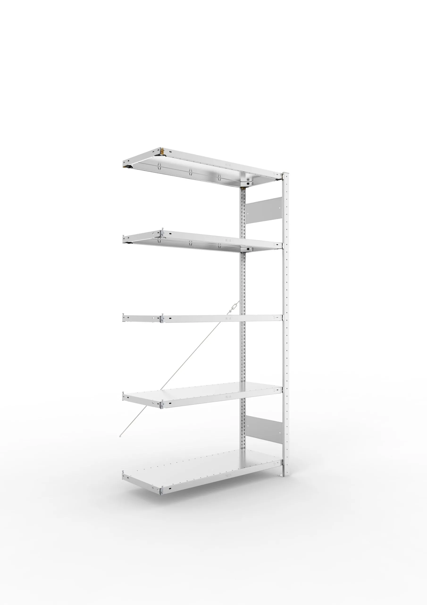 Meta Fachbodenregal Stecksystem CLIP mit vorgefertigten Rahmen | Anbauregal | HxBxT 200x100x40cm | 5 Ebenen | Fachlast 150kg | Einseitig nutzbar | Verzinkt