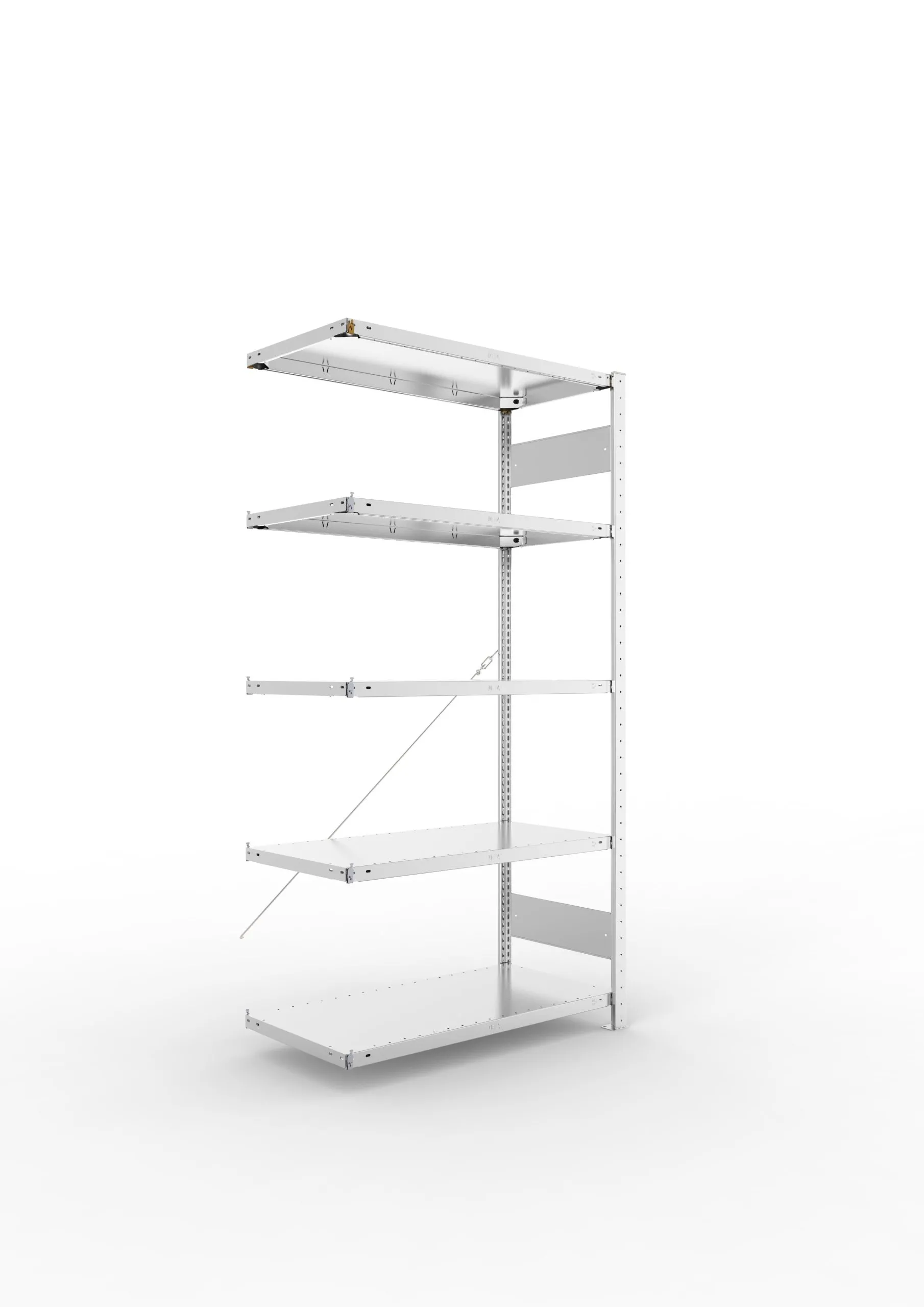 Meta Fachbodenregal Stecksystem CLIP mit vorgefertigten Rahmen | Anbauregal | HxBxT 200x100x50cm | 5 Ebenen | Fachlast 150kg | Einseitig nutzbar | Verzinkt