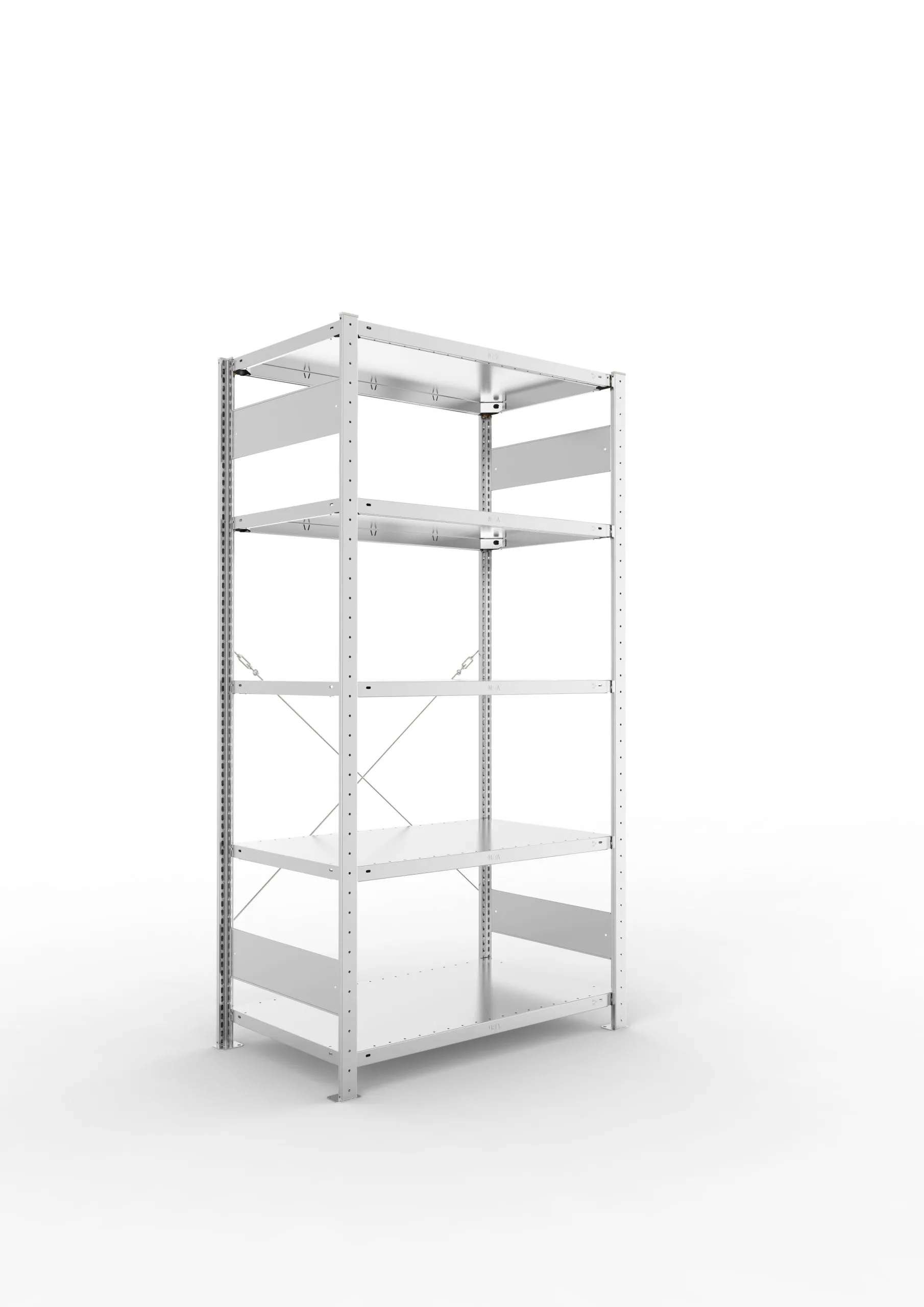 Meta Fachbodenregal Stecksystem CLIP mit vorgefertigten Rahmen | Grundregal | HxBxT 200x100x60cm | 5 Ebenen | Fachlast 150kg | Einseitig nutzbar | Verzinkt