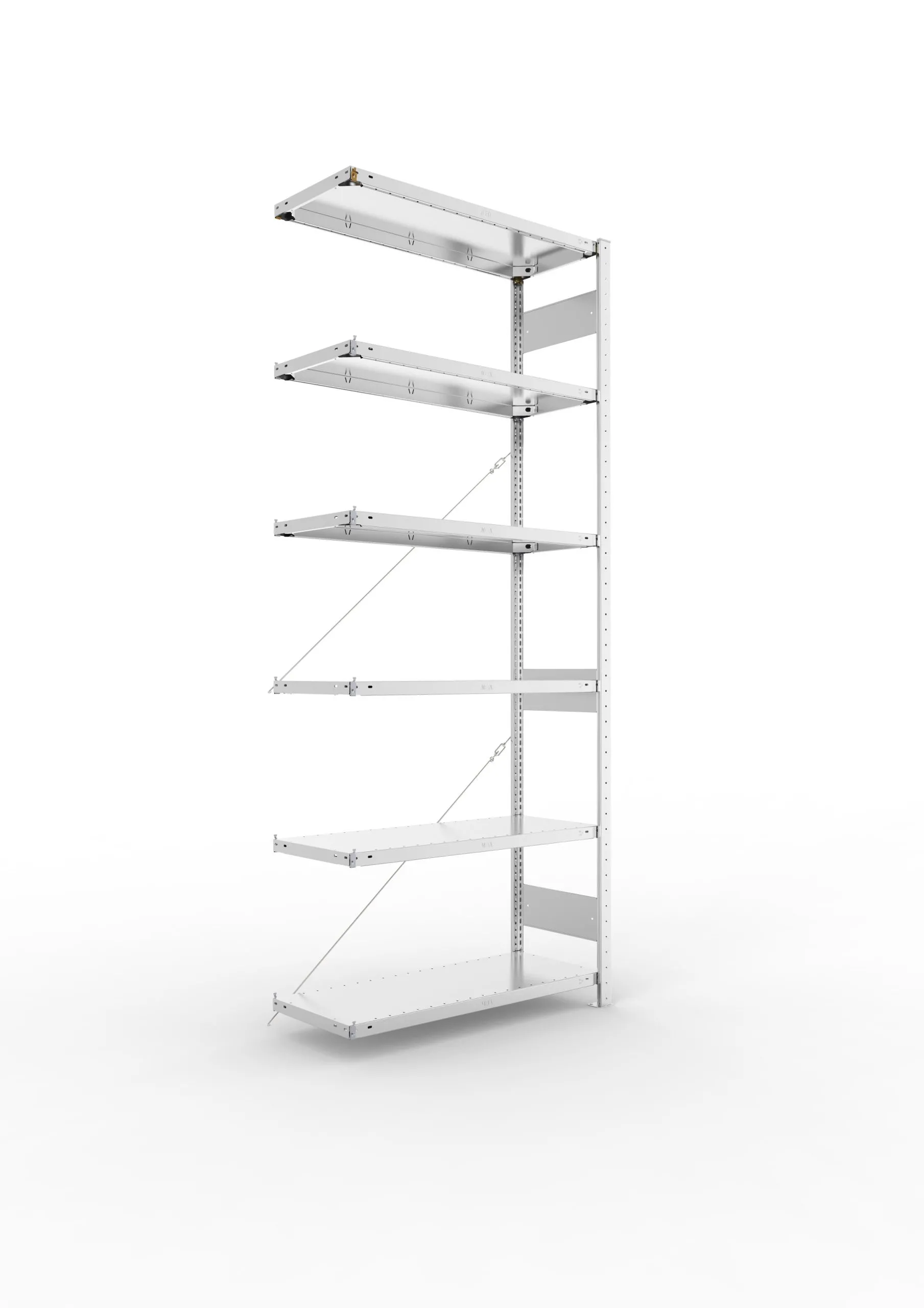 Meta Fachbodenregal Stecksystem CLIP mit vorgefertigten Rahmen | Anbauregal | HxBxT 250x100x40cm | 6 Ebenen | Fachlast 150kg | Einseitig nutzbar | Verzinkt