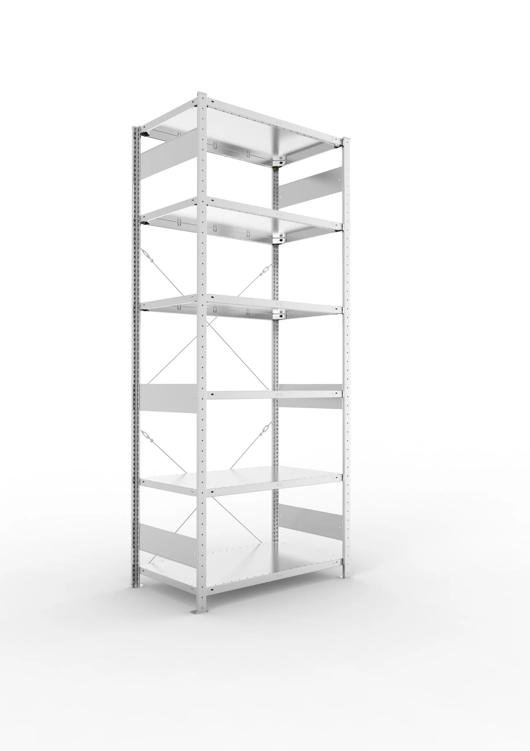 Meta Fachbodenregal Stecksystem CLIP mit vorgefertigten Rahmen | Grundregal | HxBxT 250x100x60cm | 6 Ebenen | Fachlast 150kg | Einseitig nutzbar | Verzinkt