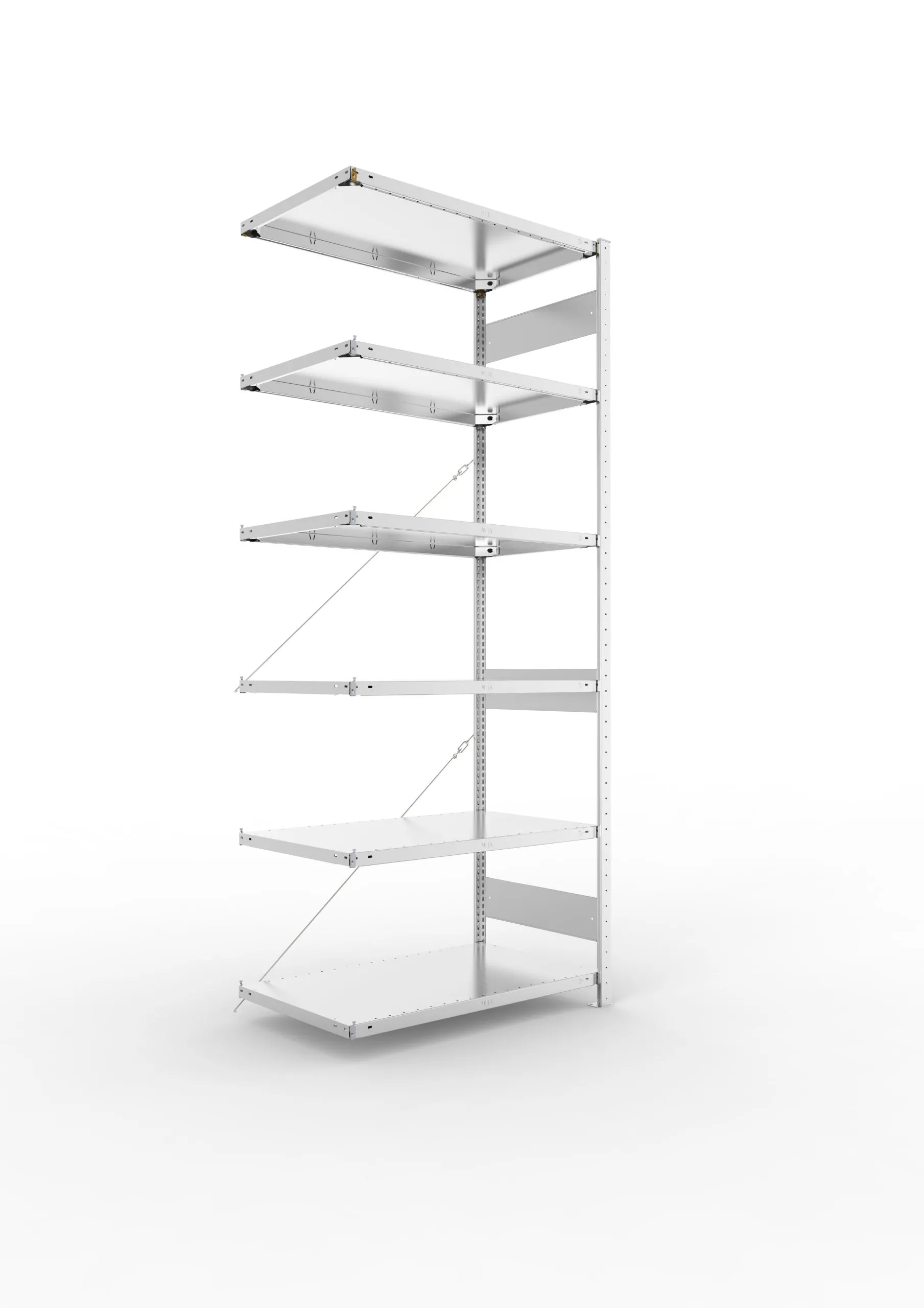 Meta Fachbodenregal Stecksystem CLIP mit vorgefertigten Rahmen | Anbauregal | HxBxT 250x100x60cm | 6 Ebenen | Fachlast 150kg | Einseitig nutzbar | Verzinkt