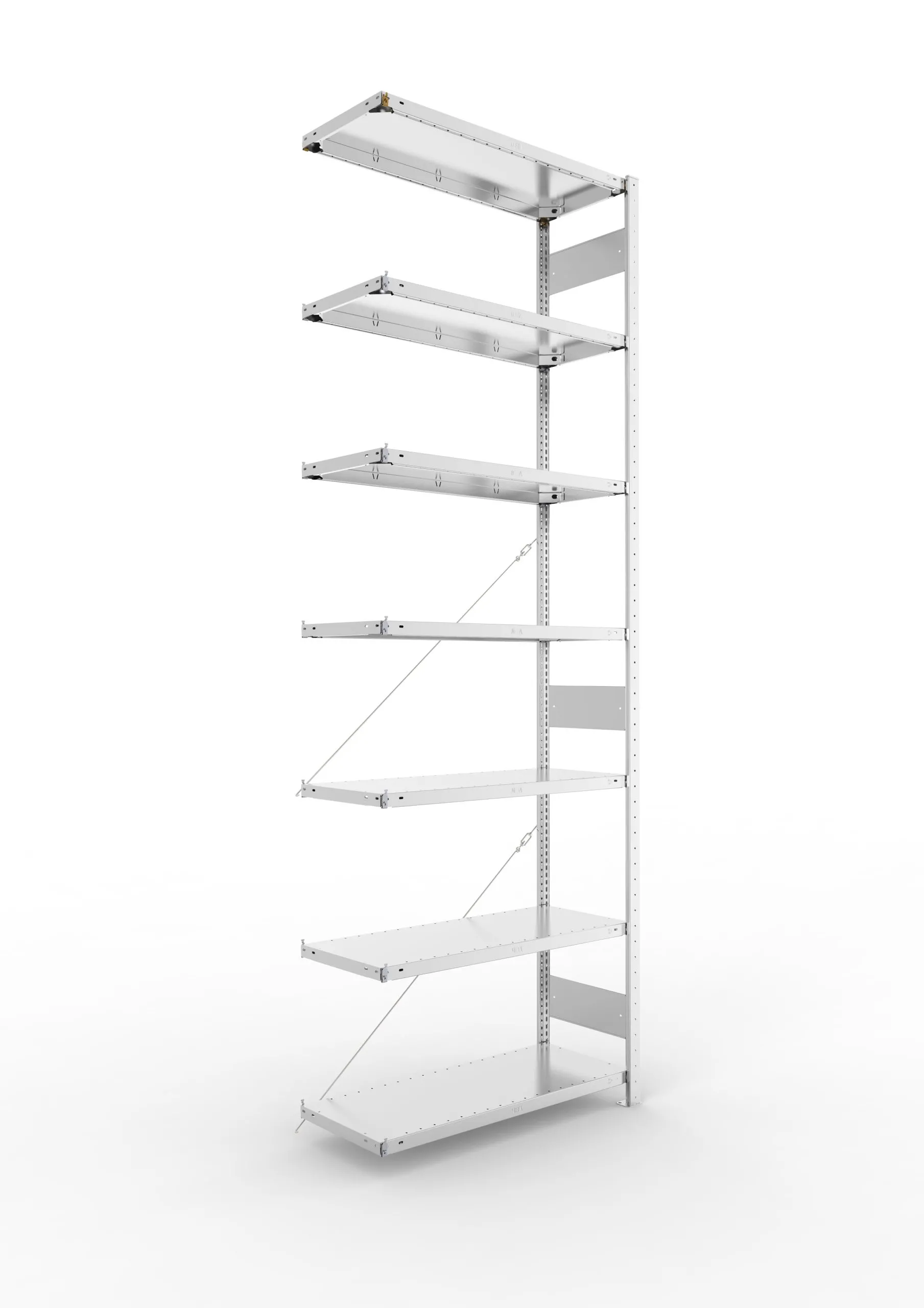 Meta Fachbodenregal Stecksystem CLIP mit vorgefertigten Rahmen | Anbauregal | HxBxT 300x100x40cm | 7 Ebenen | Fachlast 150kg | Einseitig nutzbar | Verzinkt